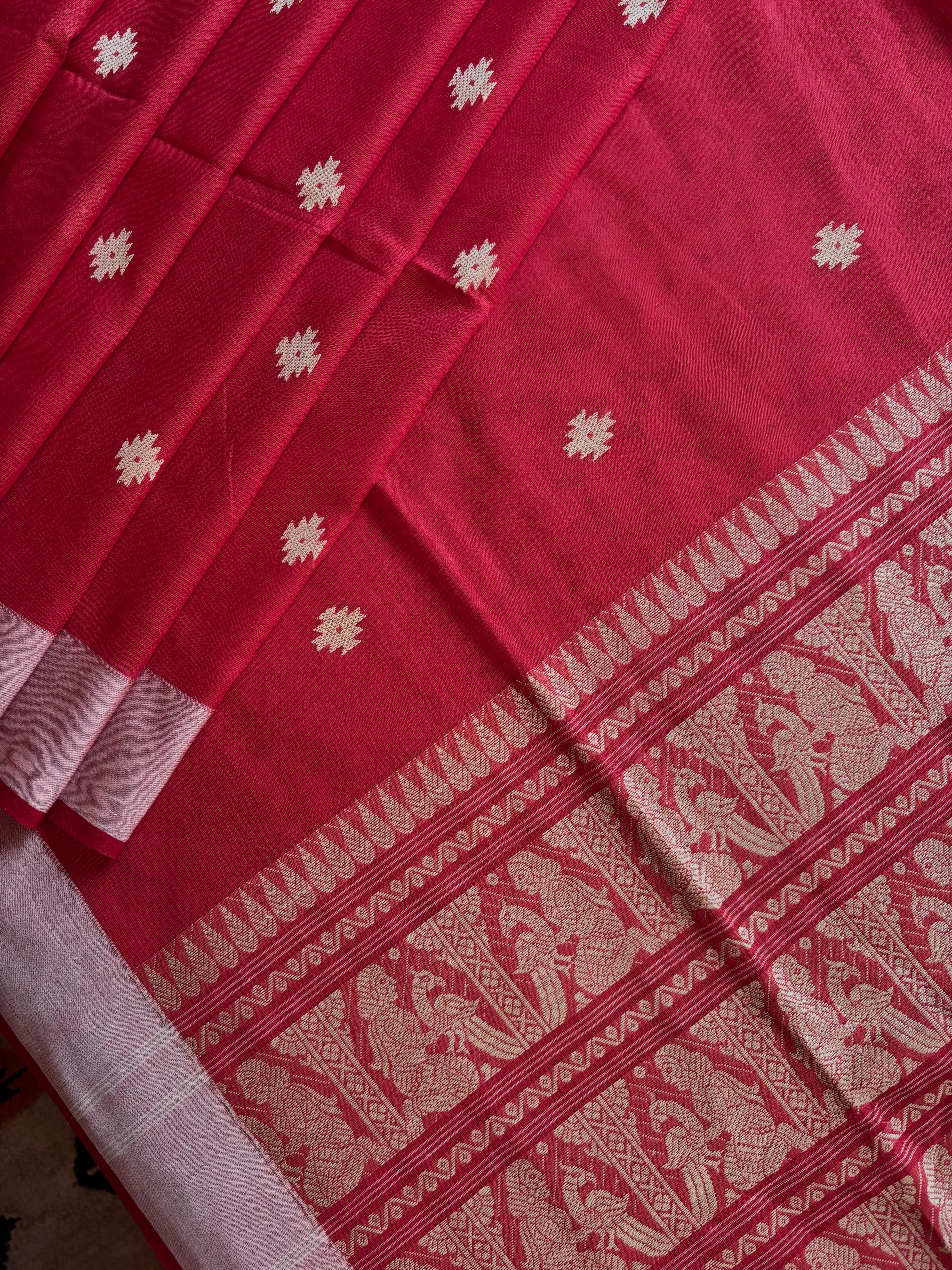 Handwoven Burnt Red Cotton Baluchari Saree