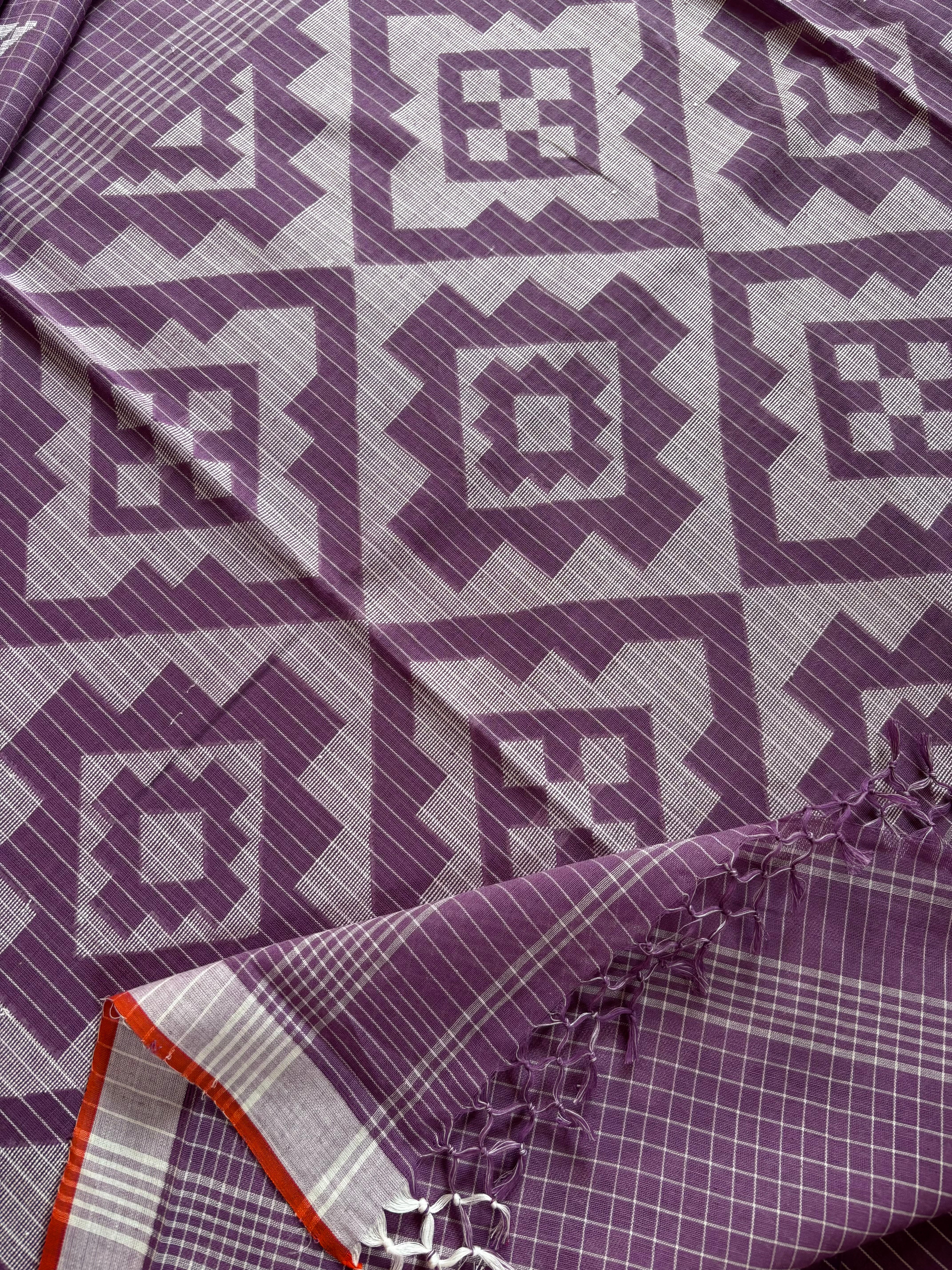 Handwoven Dusty Lavender Cotton Jamdani Saree