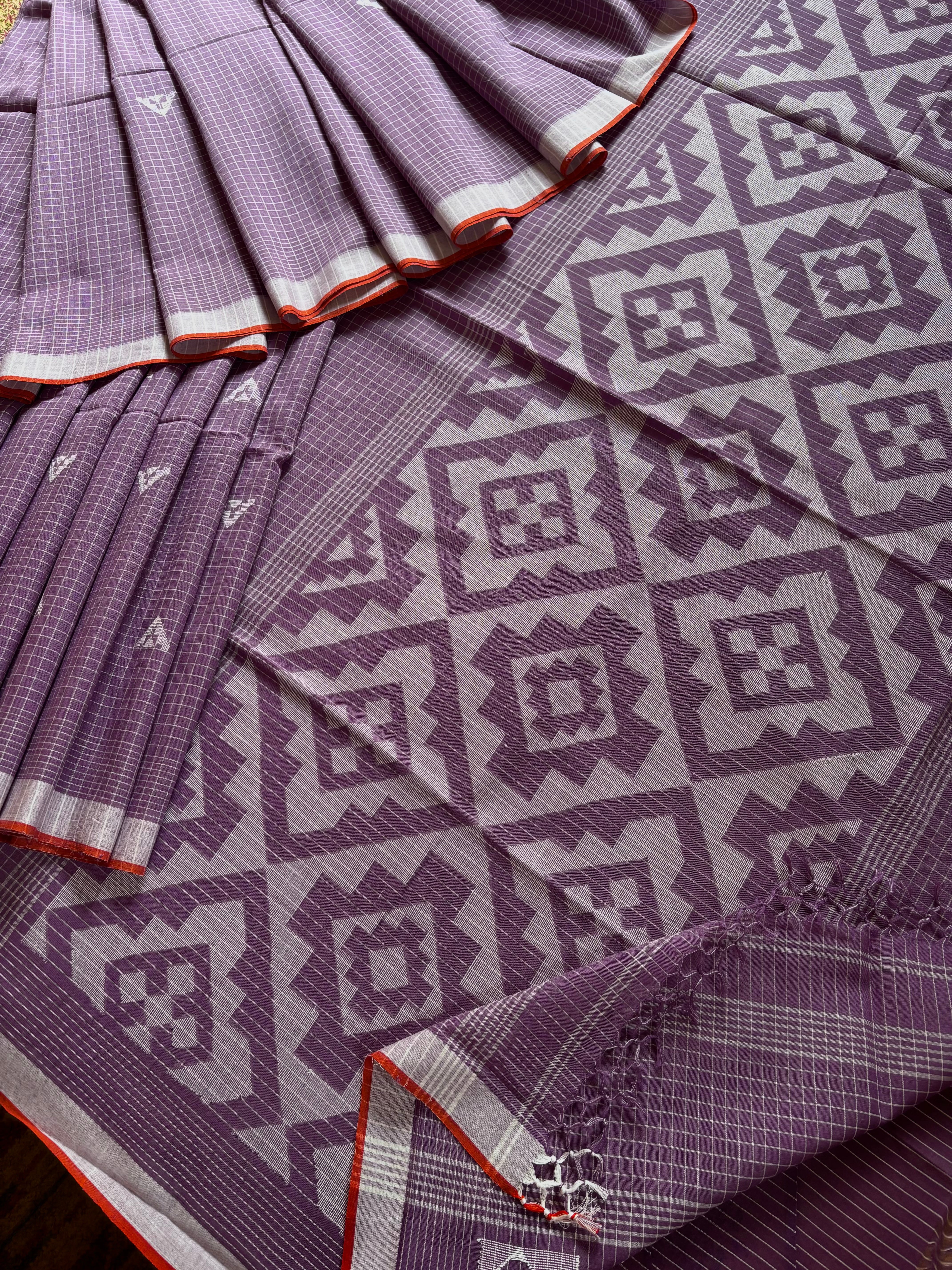 Handwoven Dusty Lavender Cotton Jamdani Saree