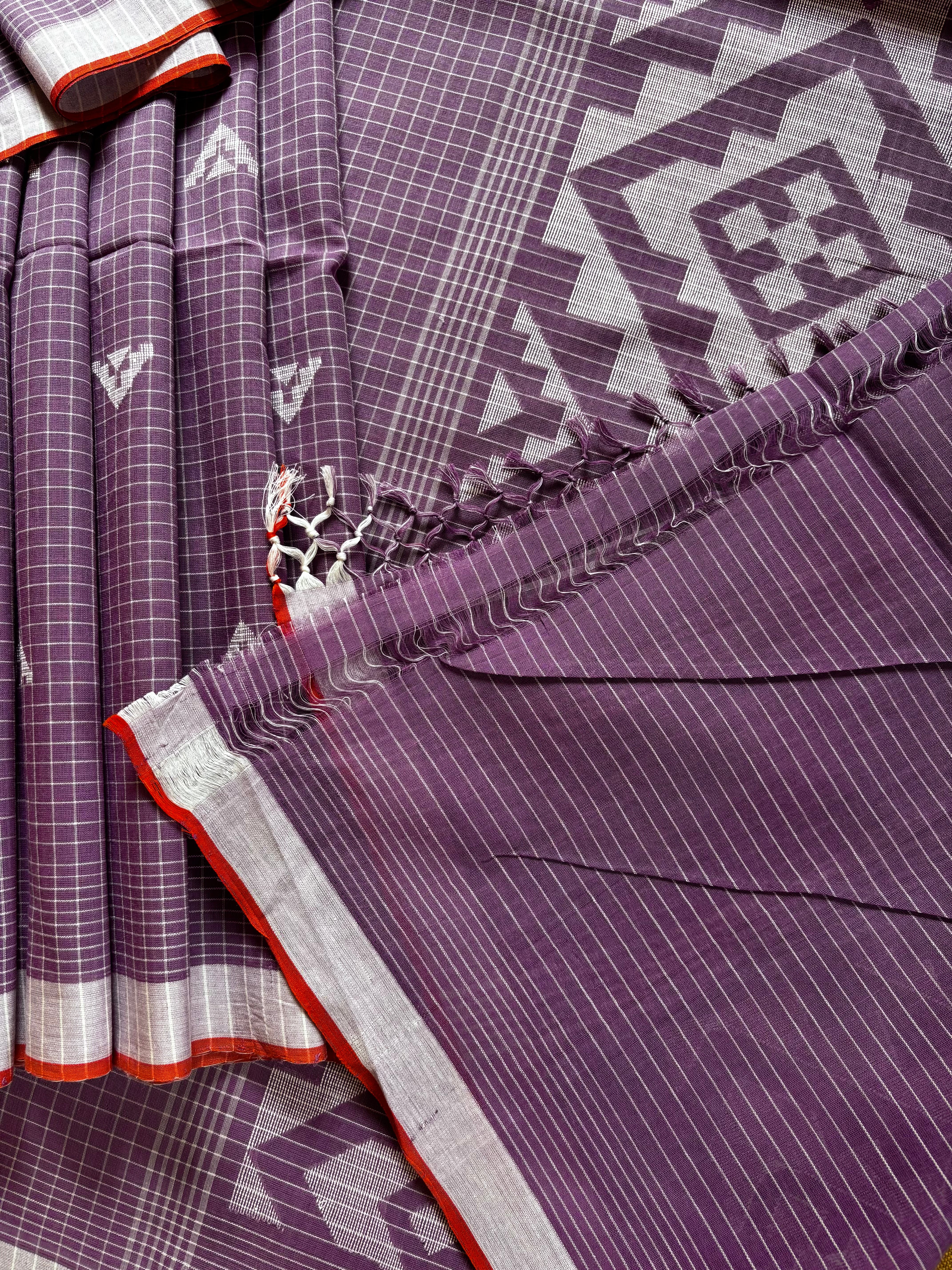 Handwoven Dusty Lavender Cotton Jamdani Saree