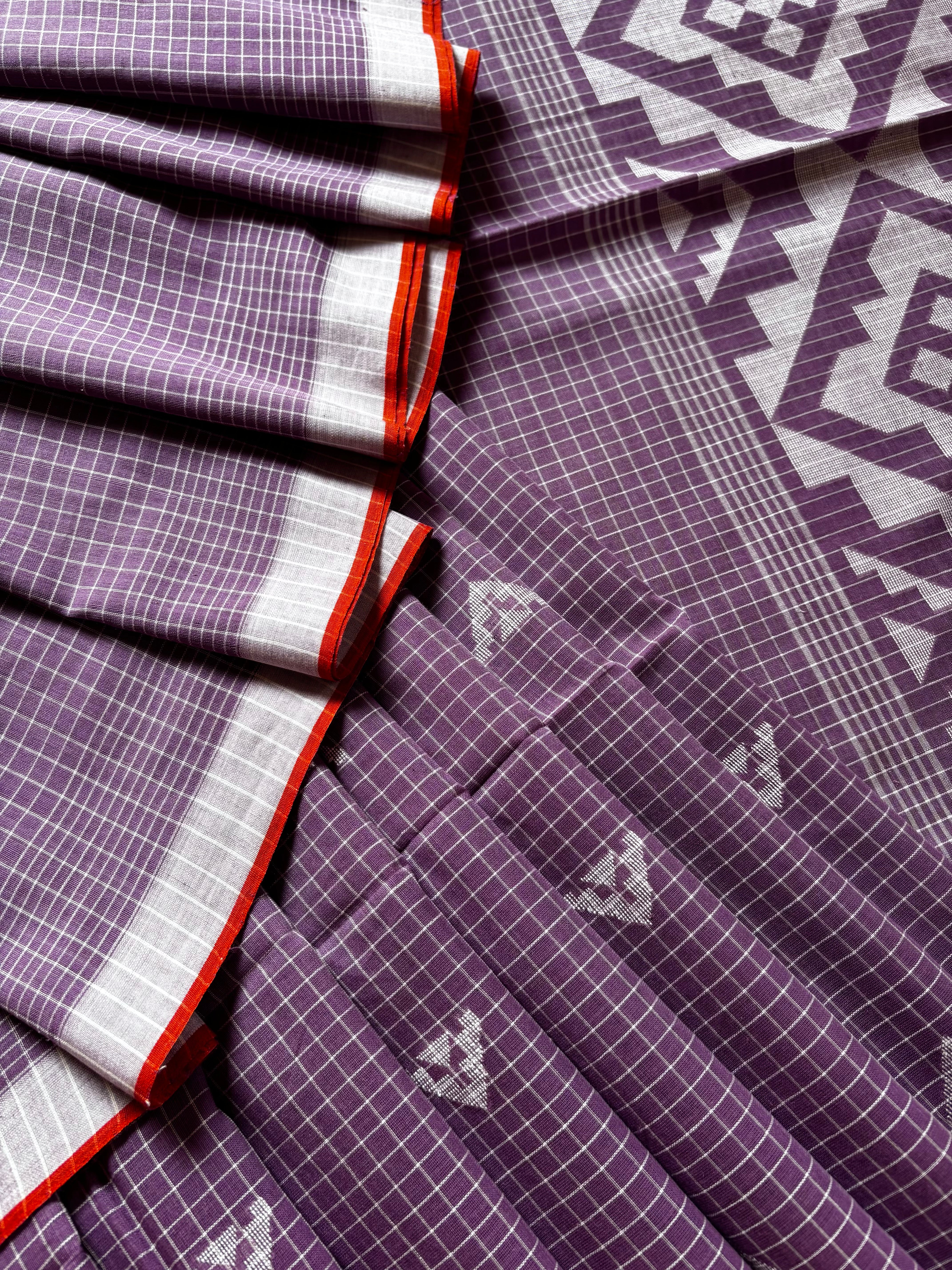 Handwoven Dusty Lavender Cotton Jamdani Saree