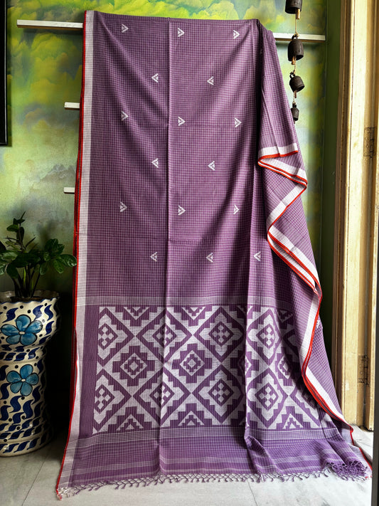 Handwoven Dusty Lavender Cotton Jamdani Saree