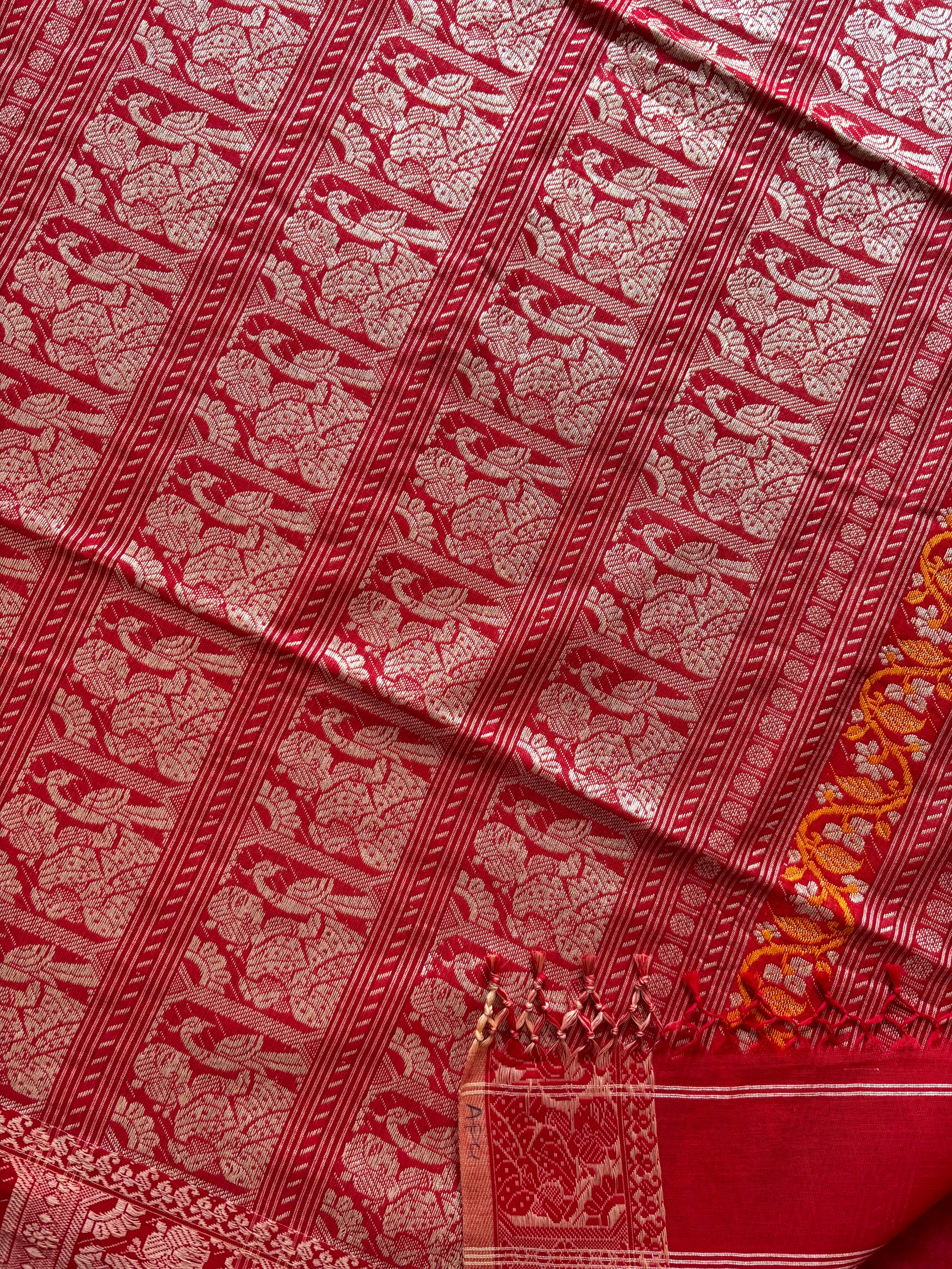 Handwoven Red Colour Cotton Baluchari Saree