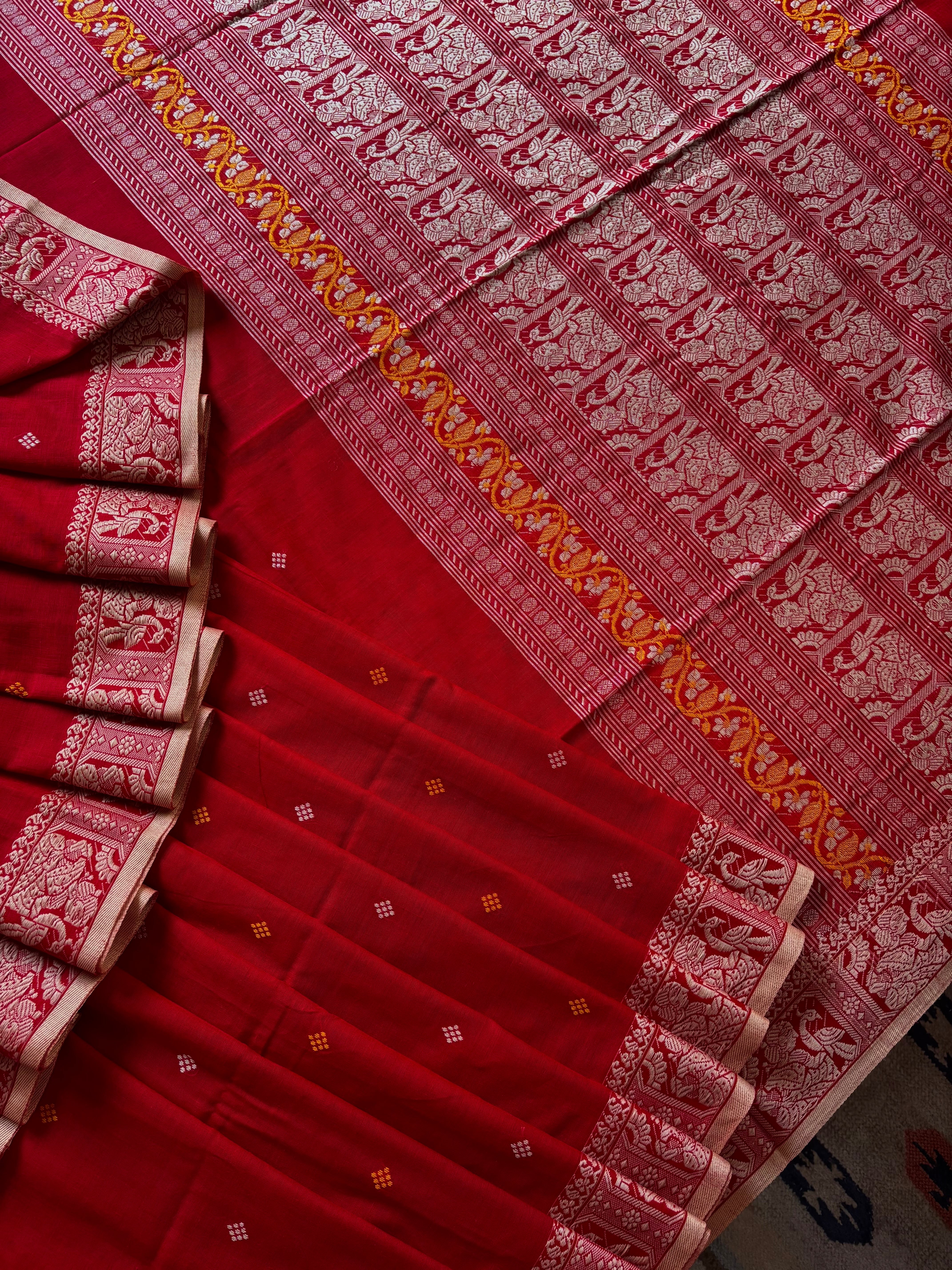 Handwoven Red Colour Cotton Baluchari Saree