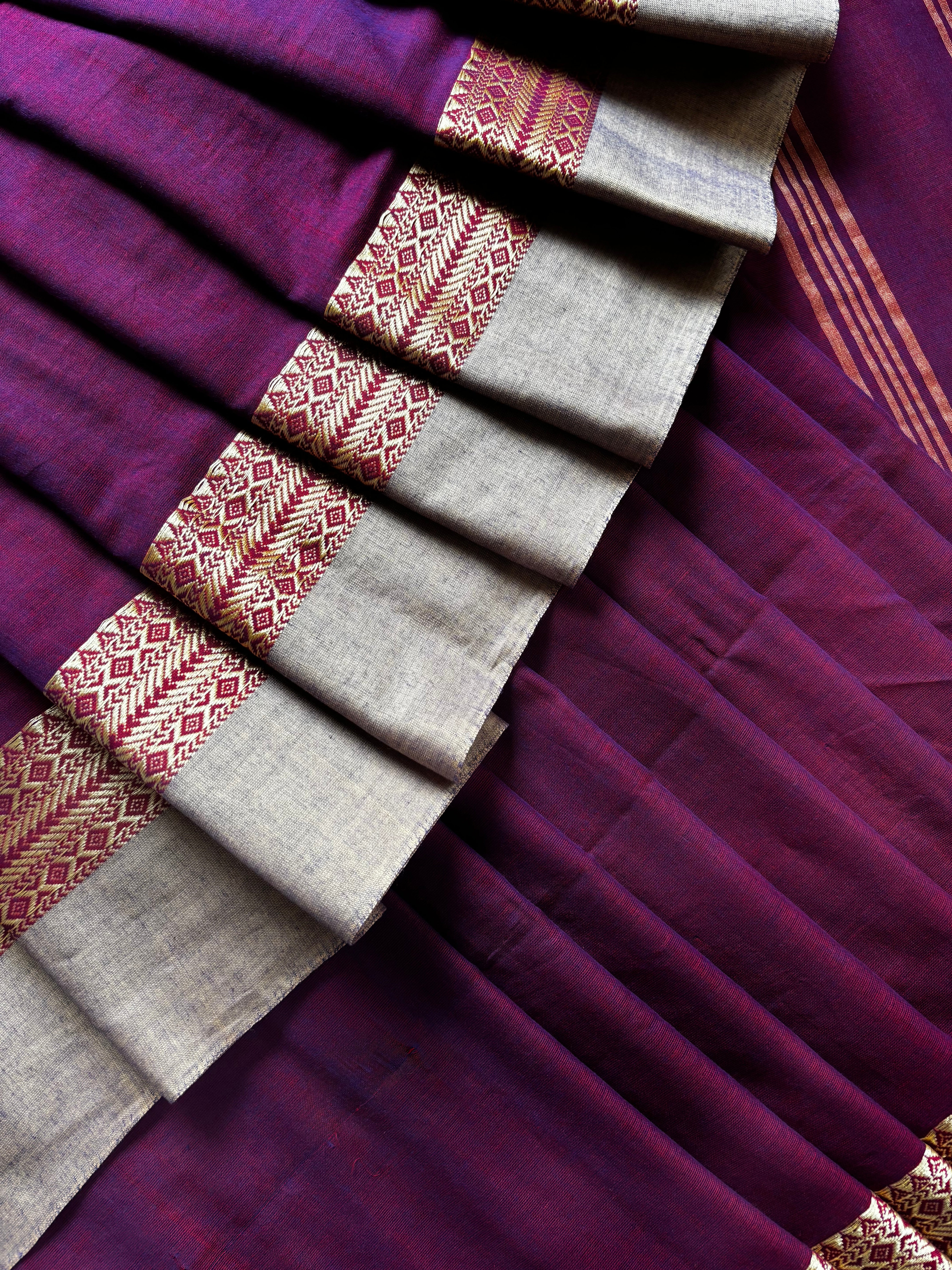 Handwoven Dual Toned Purple Colour Phulia Cotton Saree