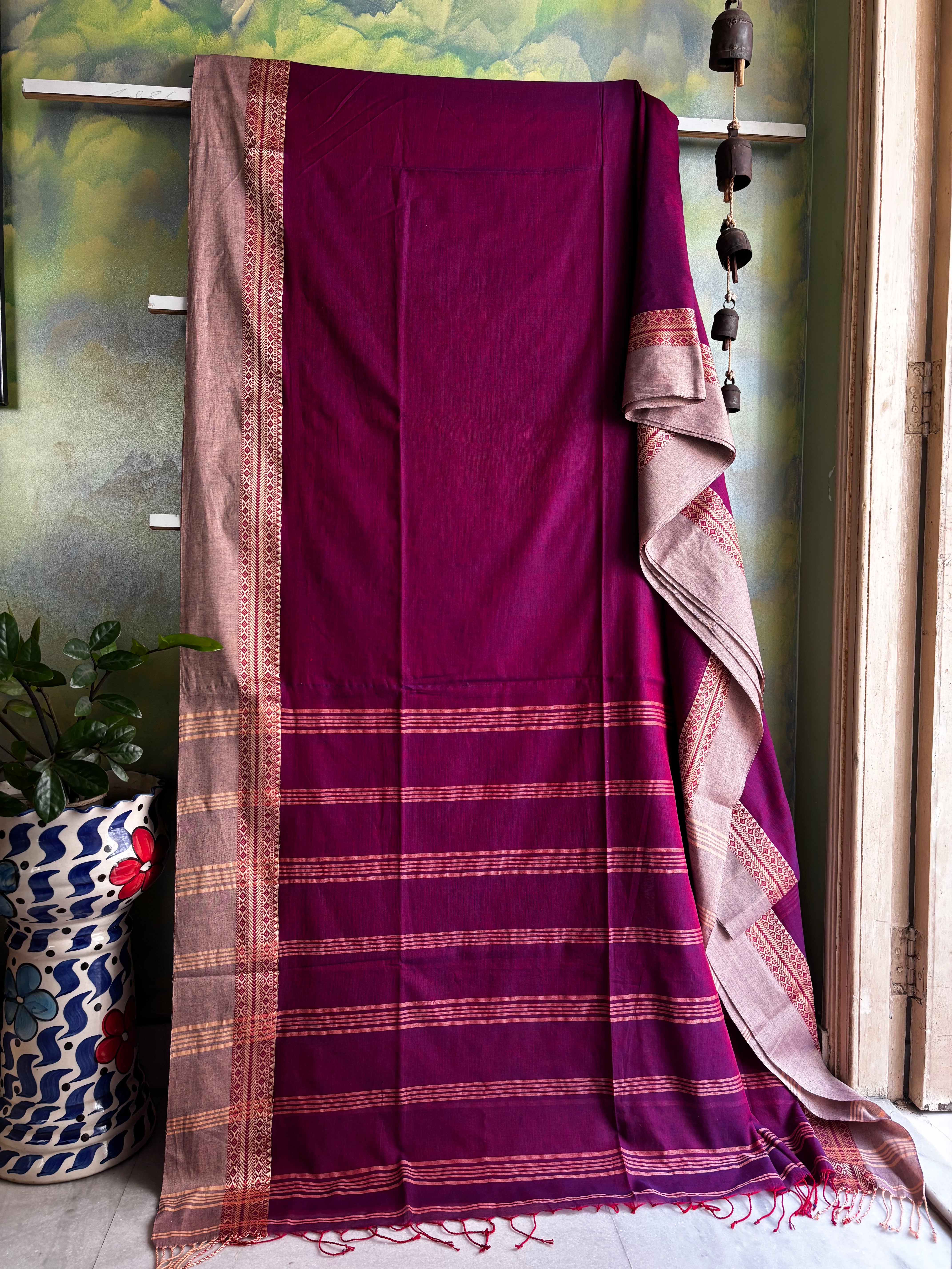 Handwoven Dual Toned Purple Colour Phulia Cotton Saree
