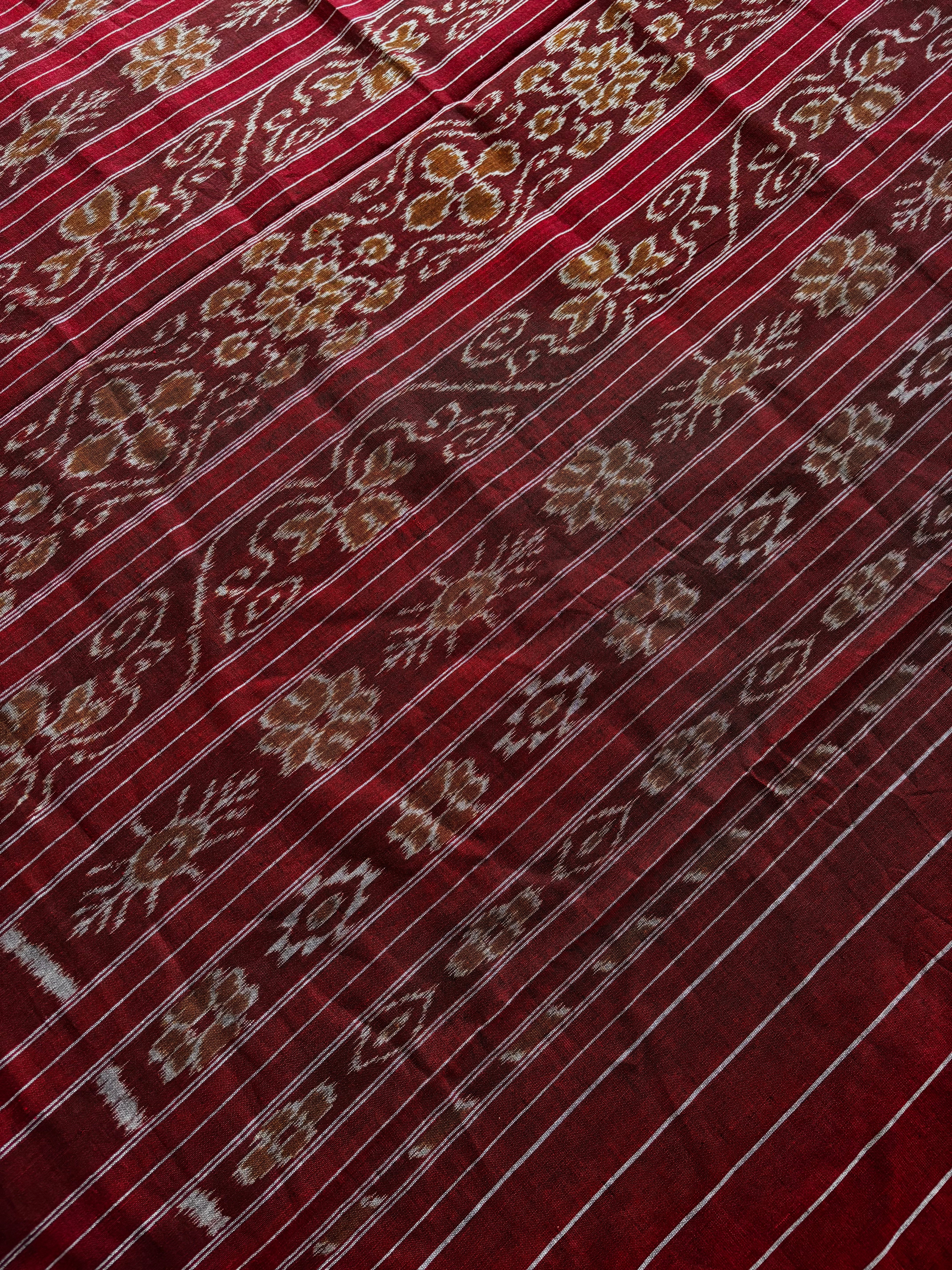 Handwoven Black Maroon Odisha Cotton Ikkat Saree