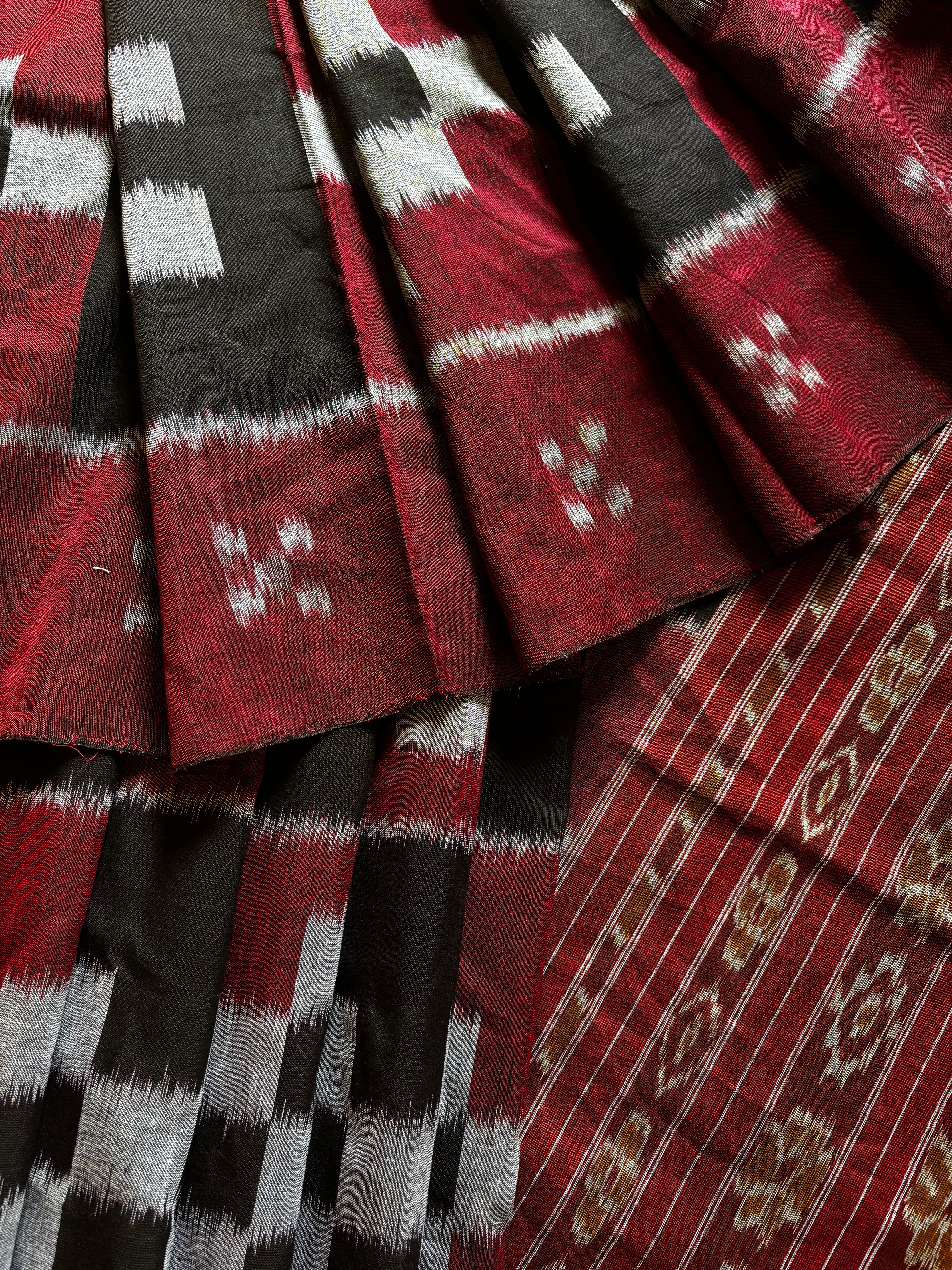 Handwoven Black Maroon Odisha Cotton Ikkat Saree