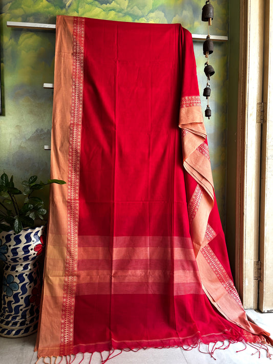 Handwoven Red Colour Phulia Cotton Saree