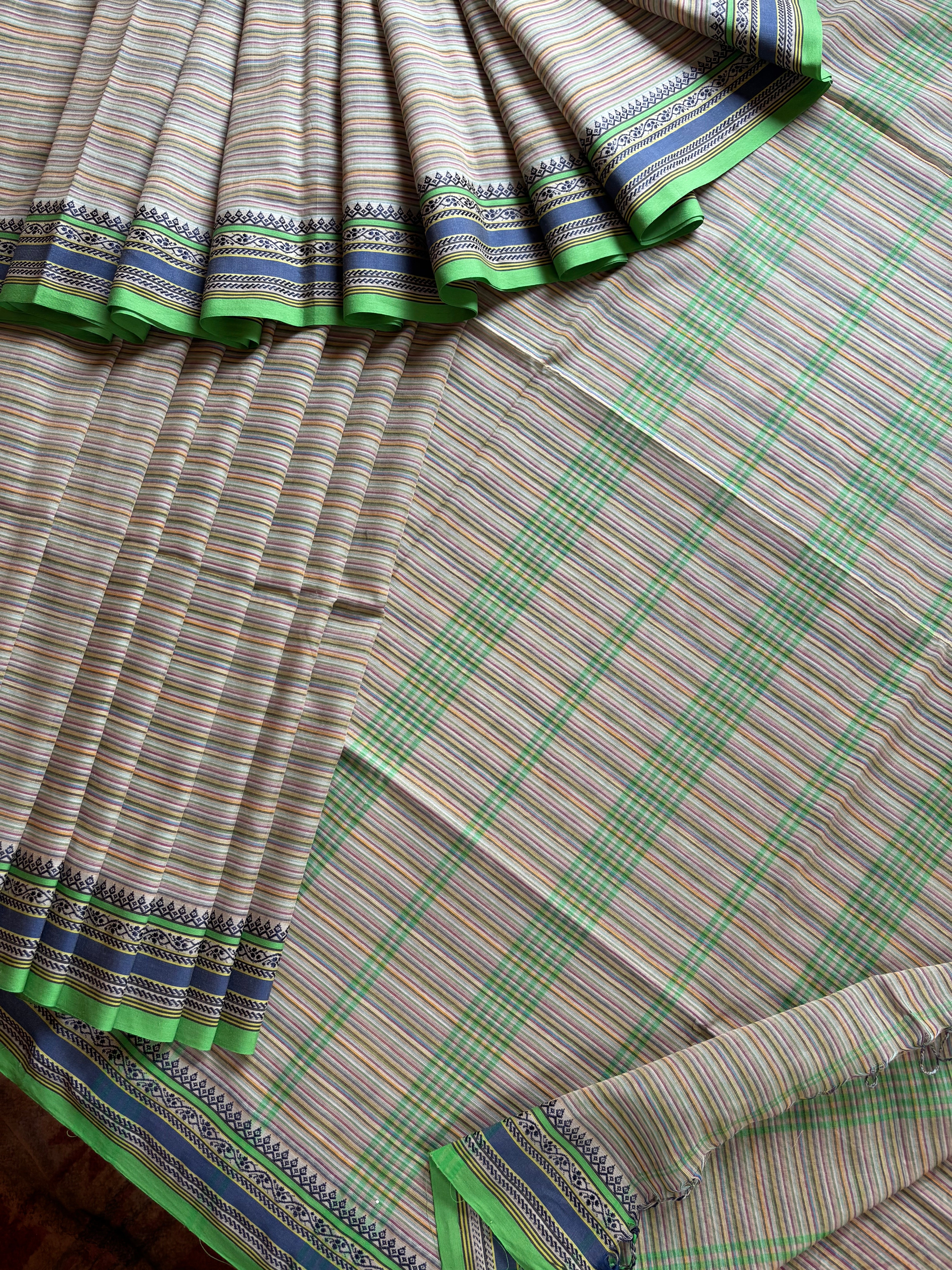 Handwoven Multicolour Striped Phulia Cotton Saree
