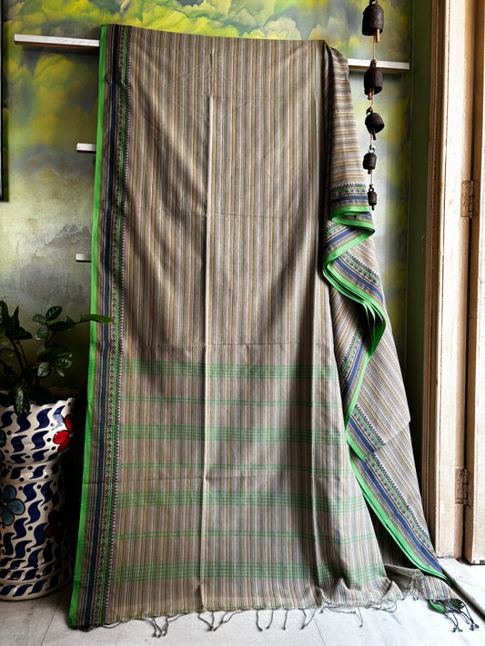 Handwoven Multicolour Striped Phulia Cotton Saree