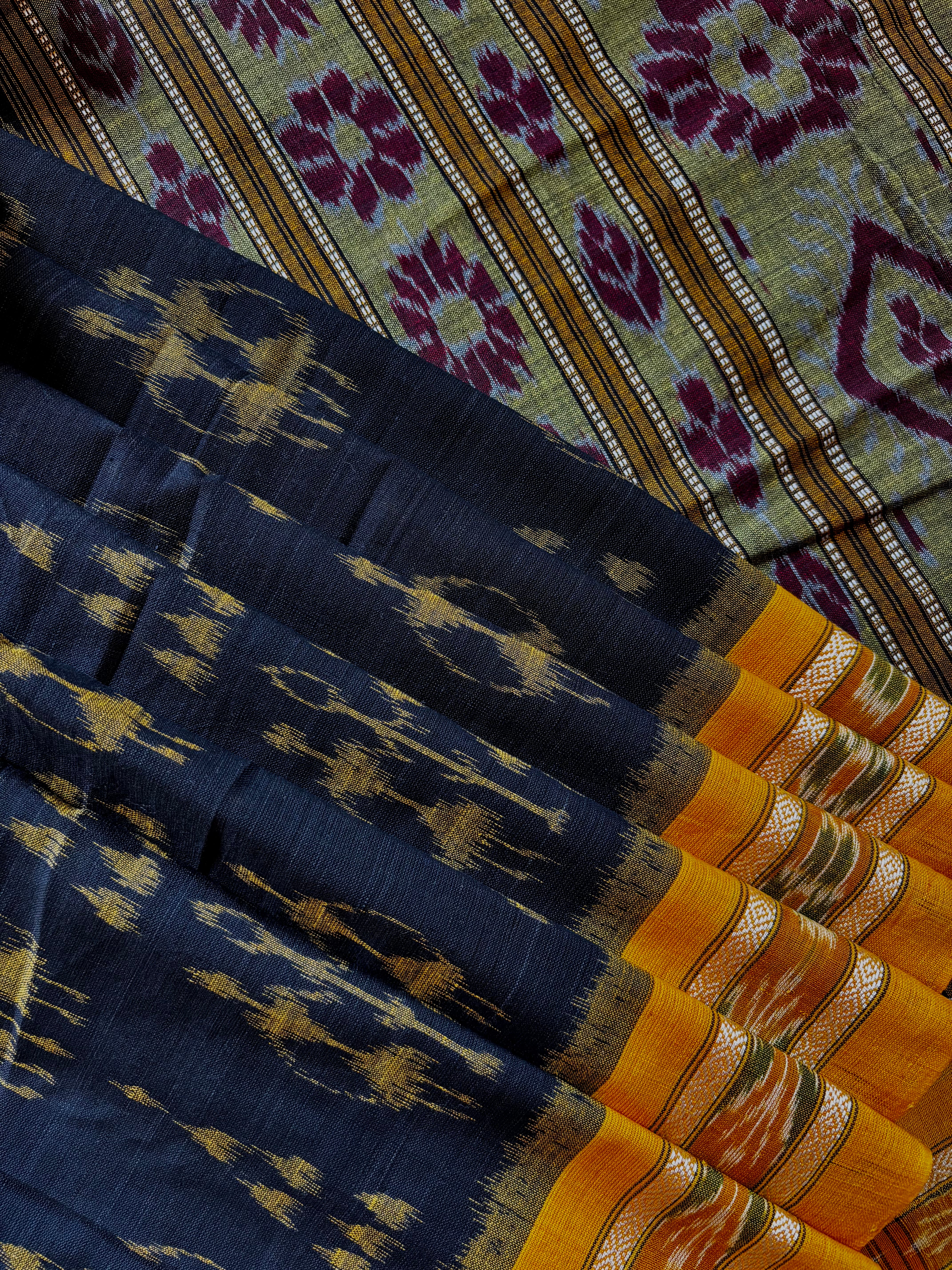 Handwoven Black Yellow Odisha Ikkat Cotton Saree
