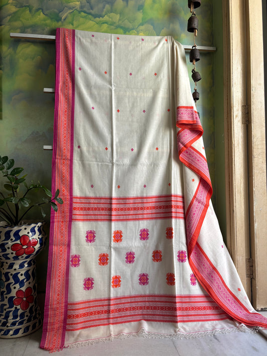 Handwoven Offwhite Phulia Cotton Saree
