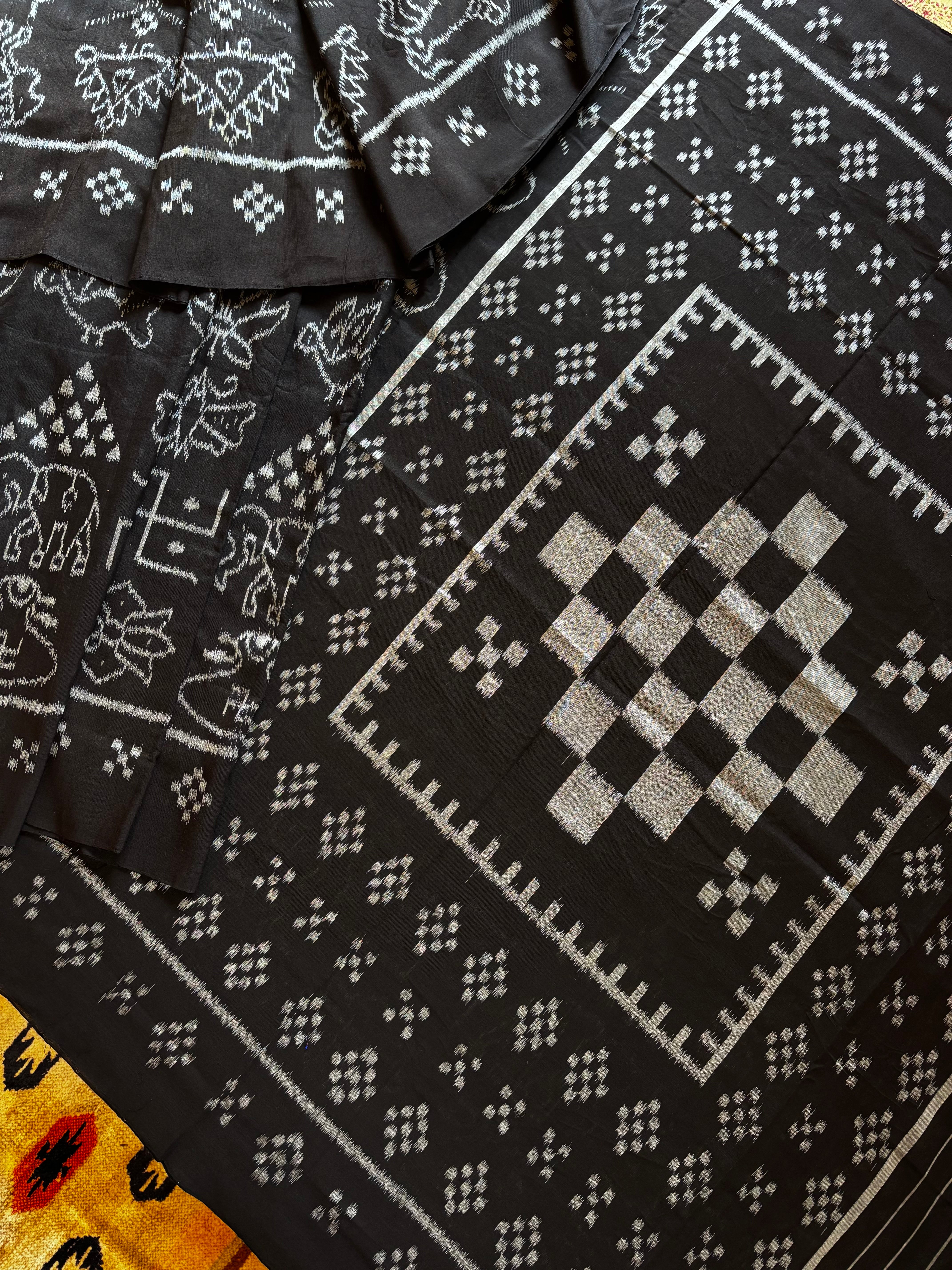 Handwoven Black Nabakothi Odisha Ikkat Cotton Saree