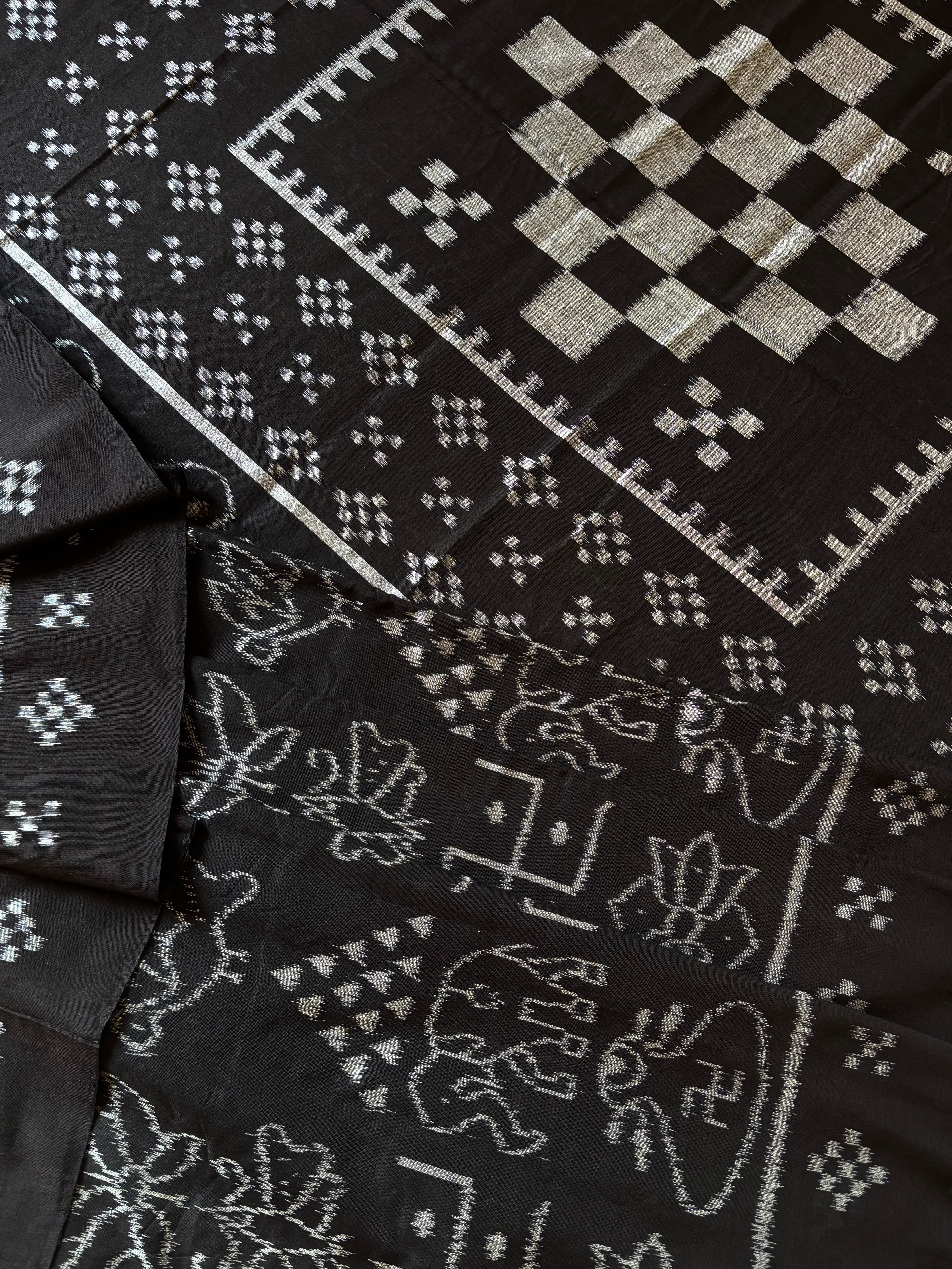 Handwoven Black Nabakothi Odisha Ikkat Cotton Saree