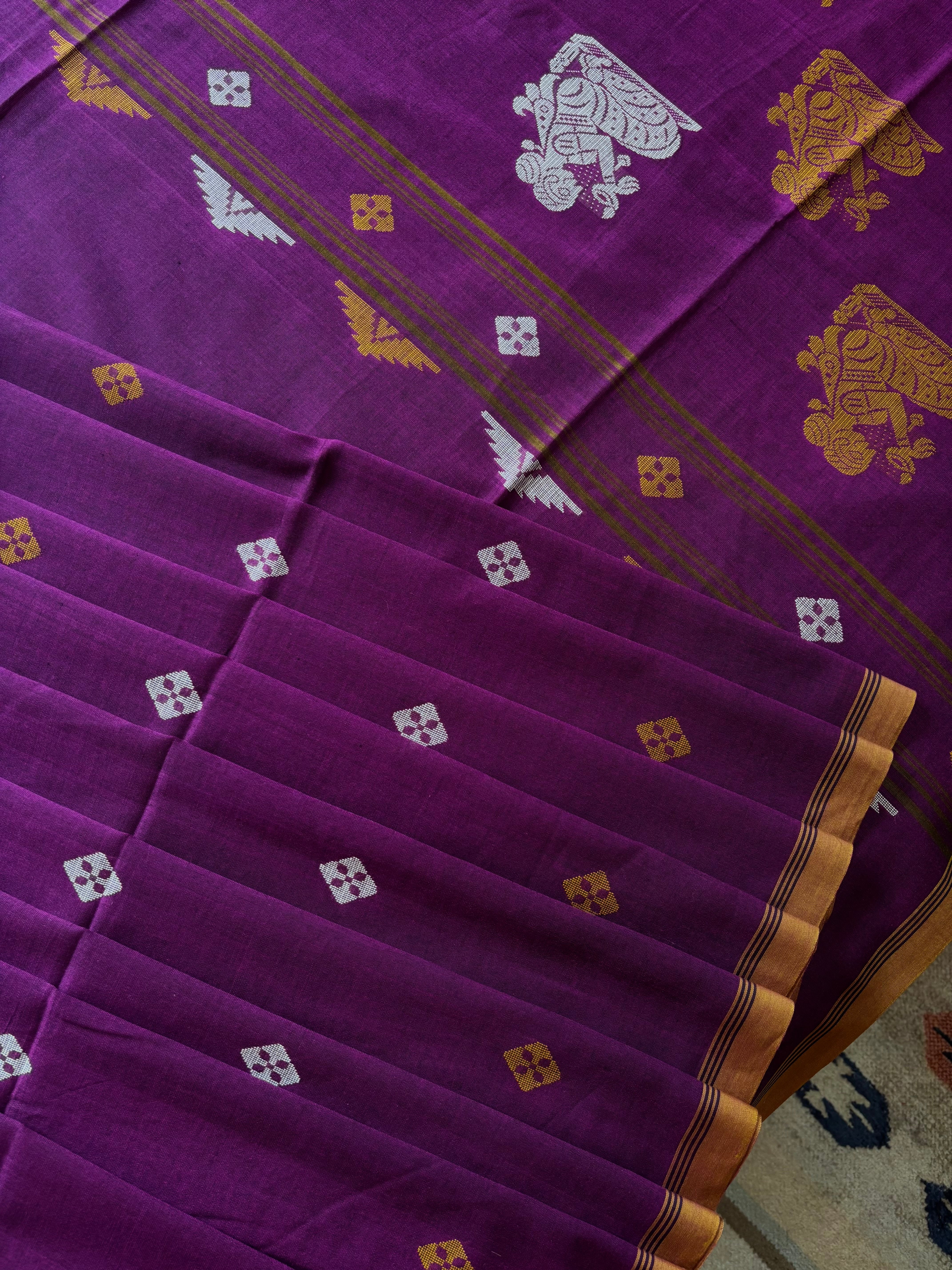 Handwoven Purple Cotton Jamdani Saree