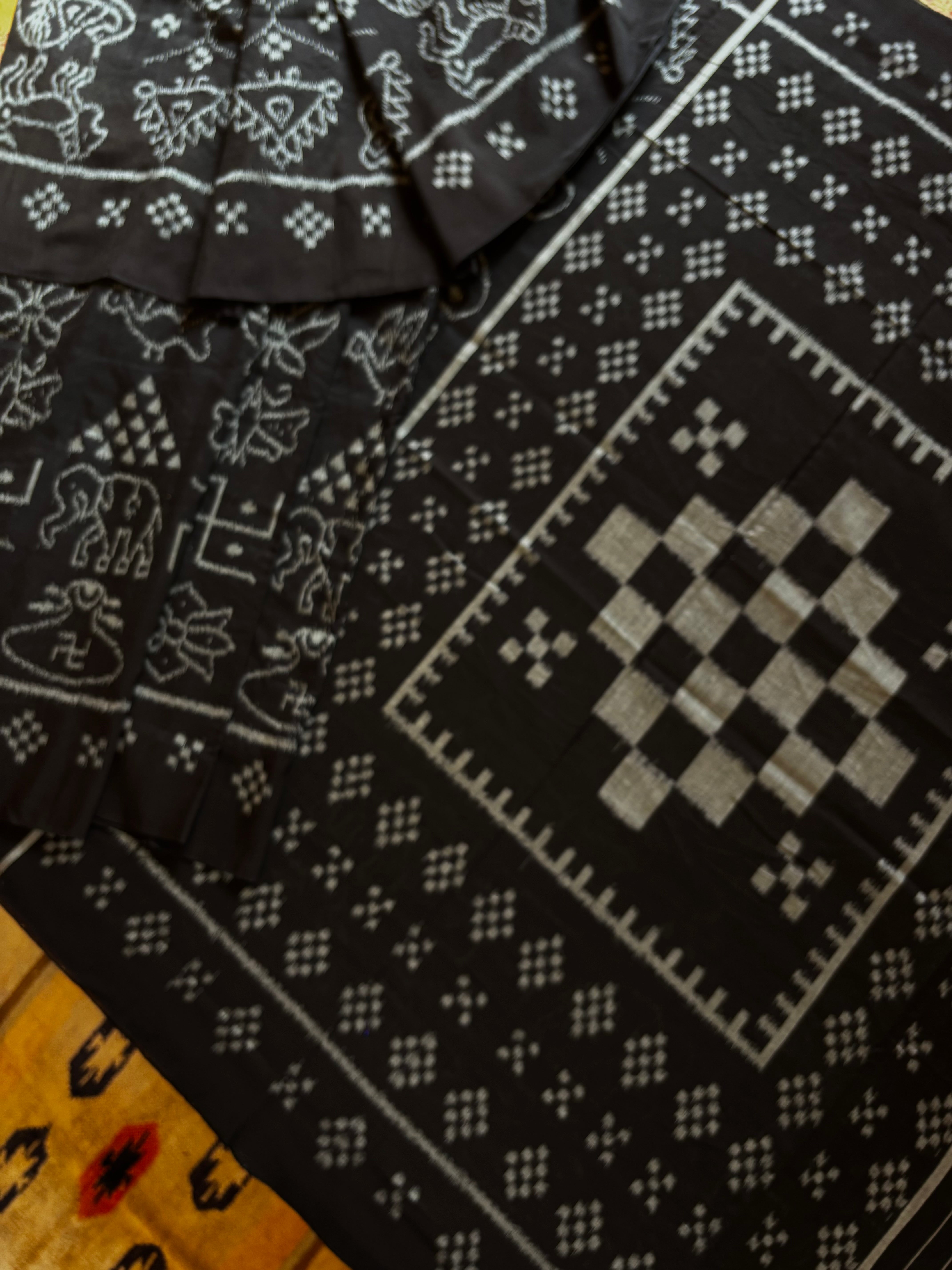 Handwoven Black Nabakothi Odisha Ikkat Cotton Saree