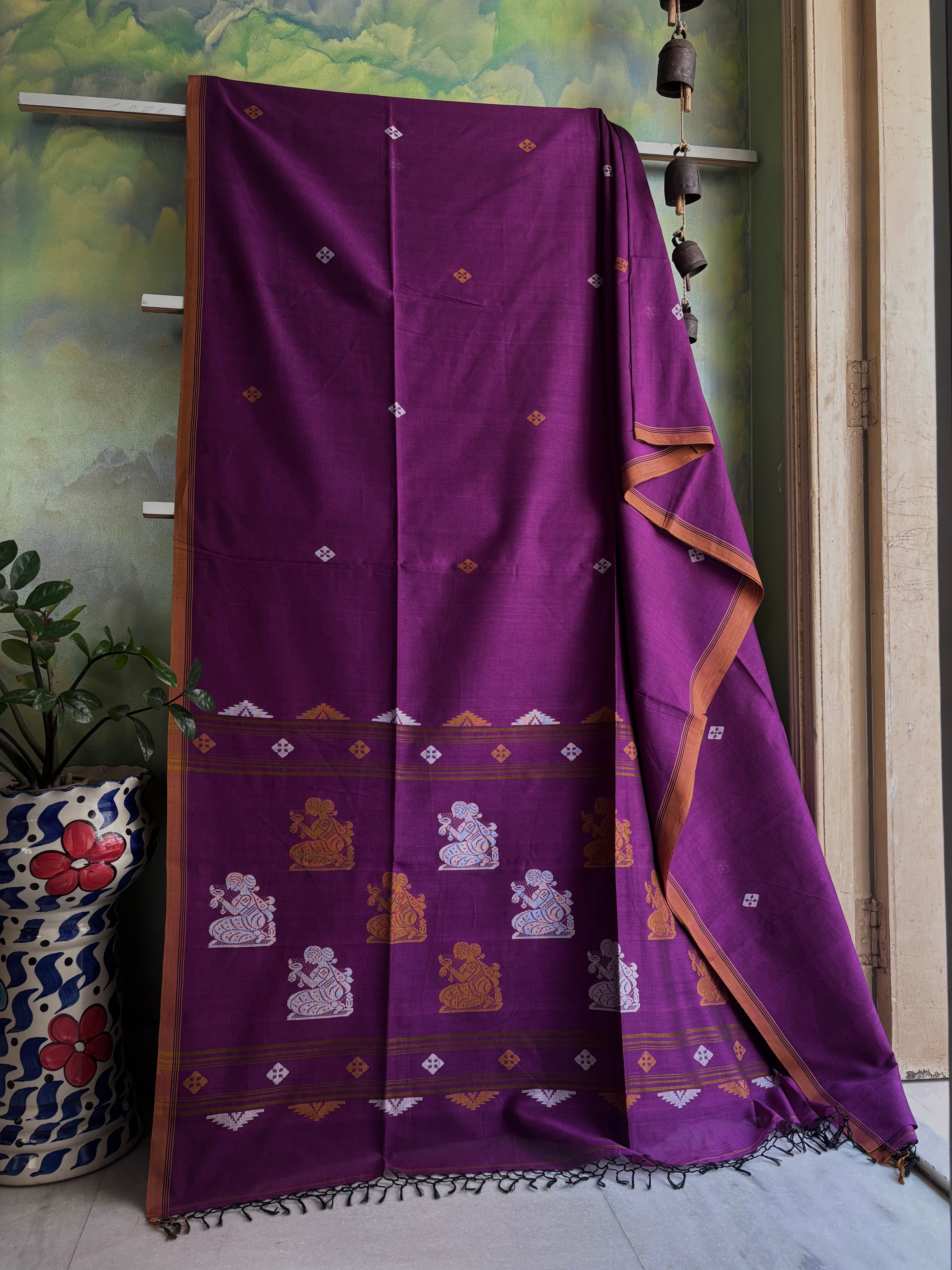 Handwoven Purple Cotton Jamdani Saree
