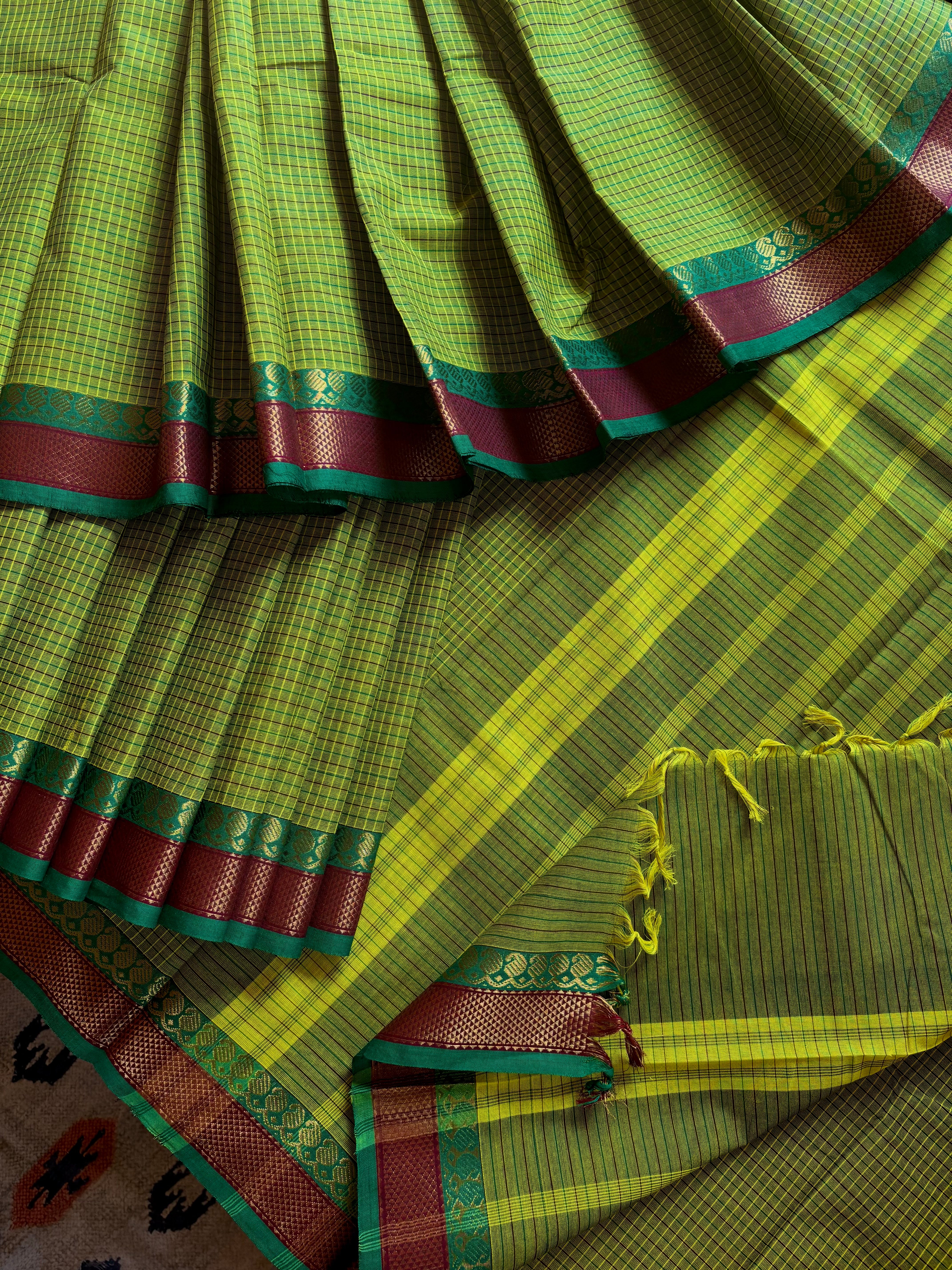 Pure Cotton Green Colour Kanchi Saree