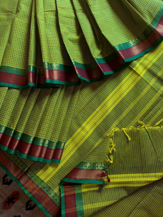 Pure Cotton Green Colour Kanchi Saree