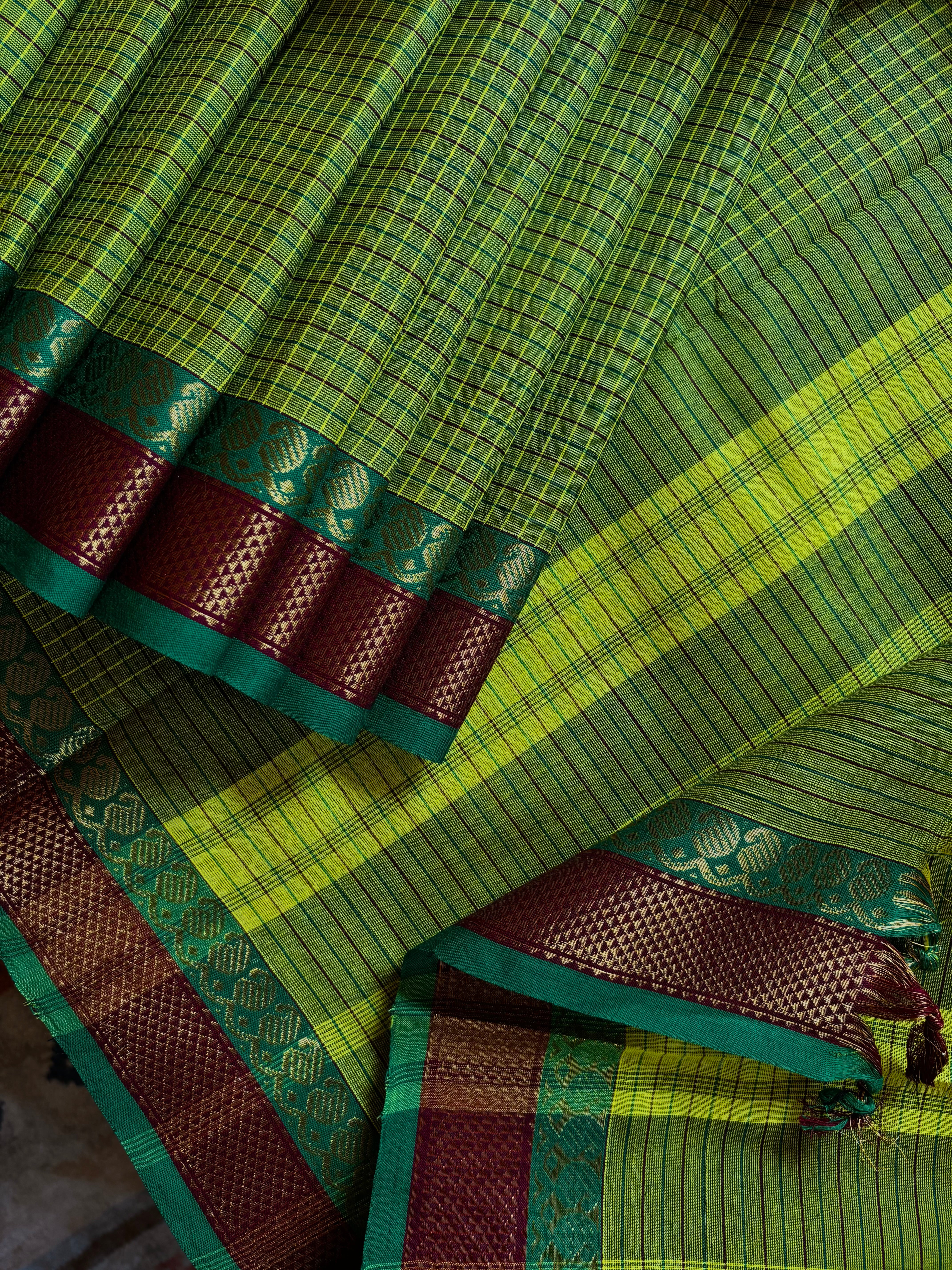 Pure Cotton Green Colour Kanchi Saree