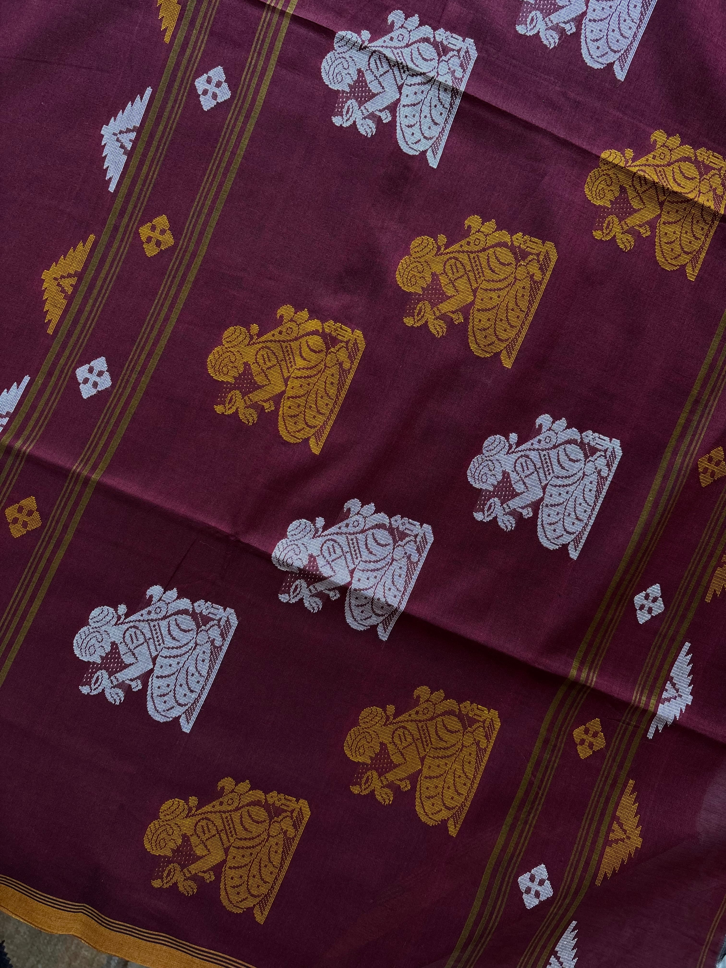 Handwoven Maroon Cotton Jamdani Saree