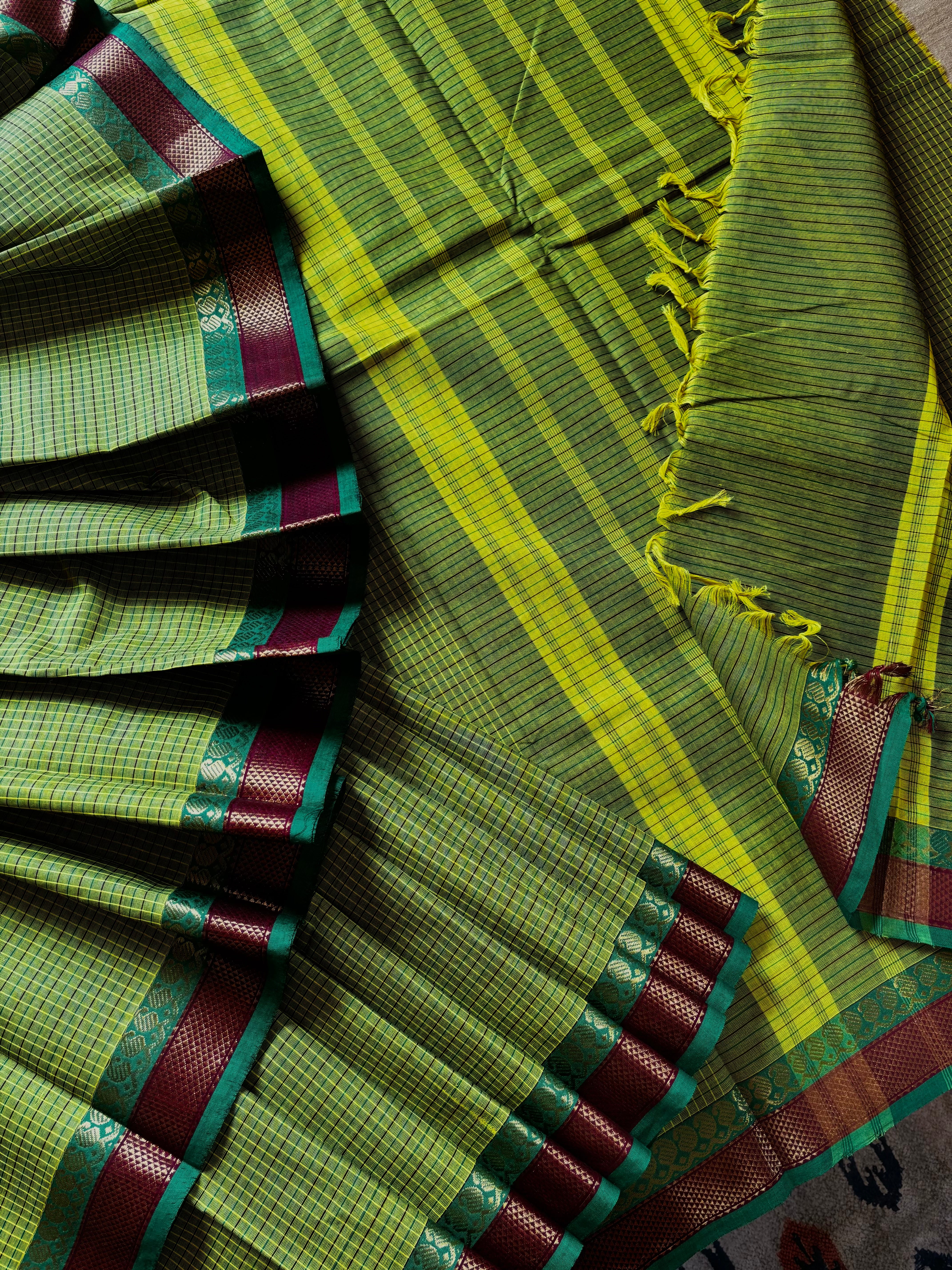Pure Cotton Green Colour Kanchi Saree