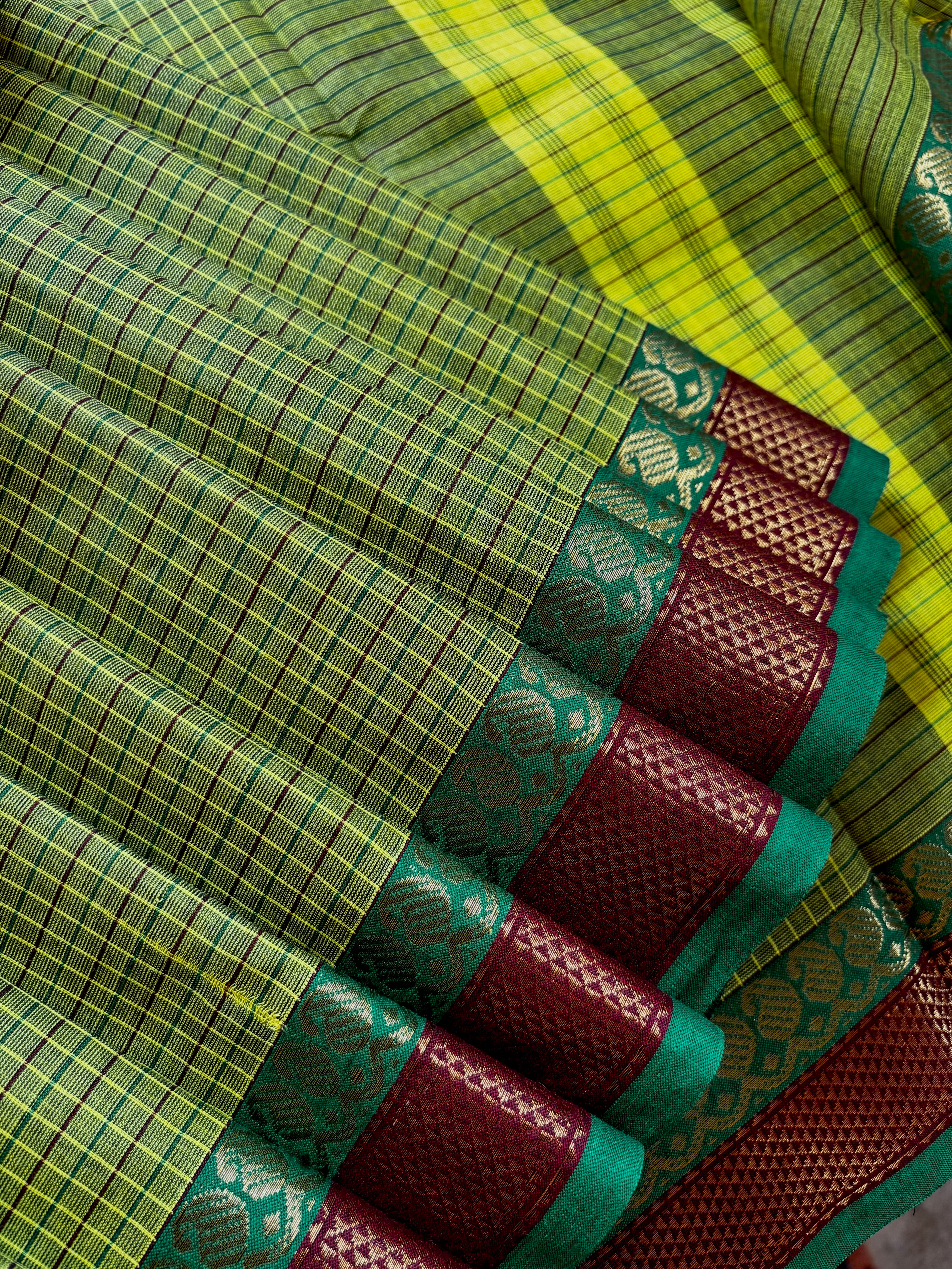 Pure Cotton Green Colour Kanchi Saree