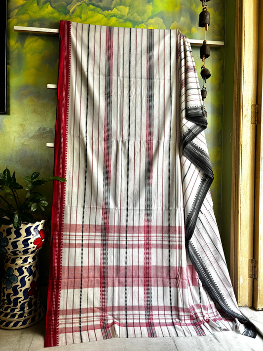 Handwoven Offwhite Colour Cotton Dhonekhali Saree
