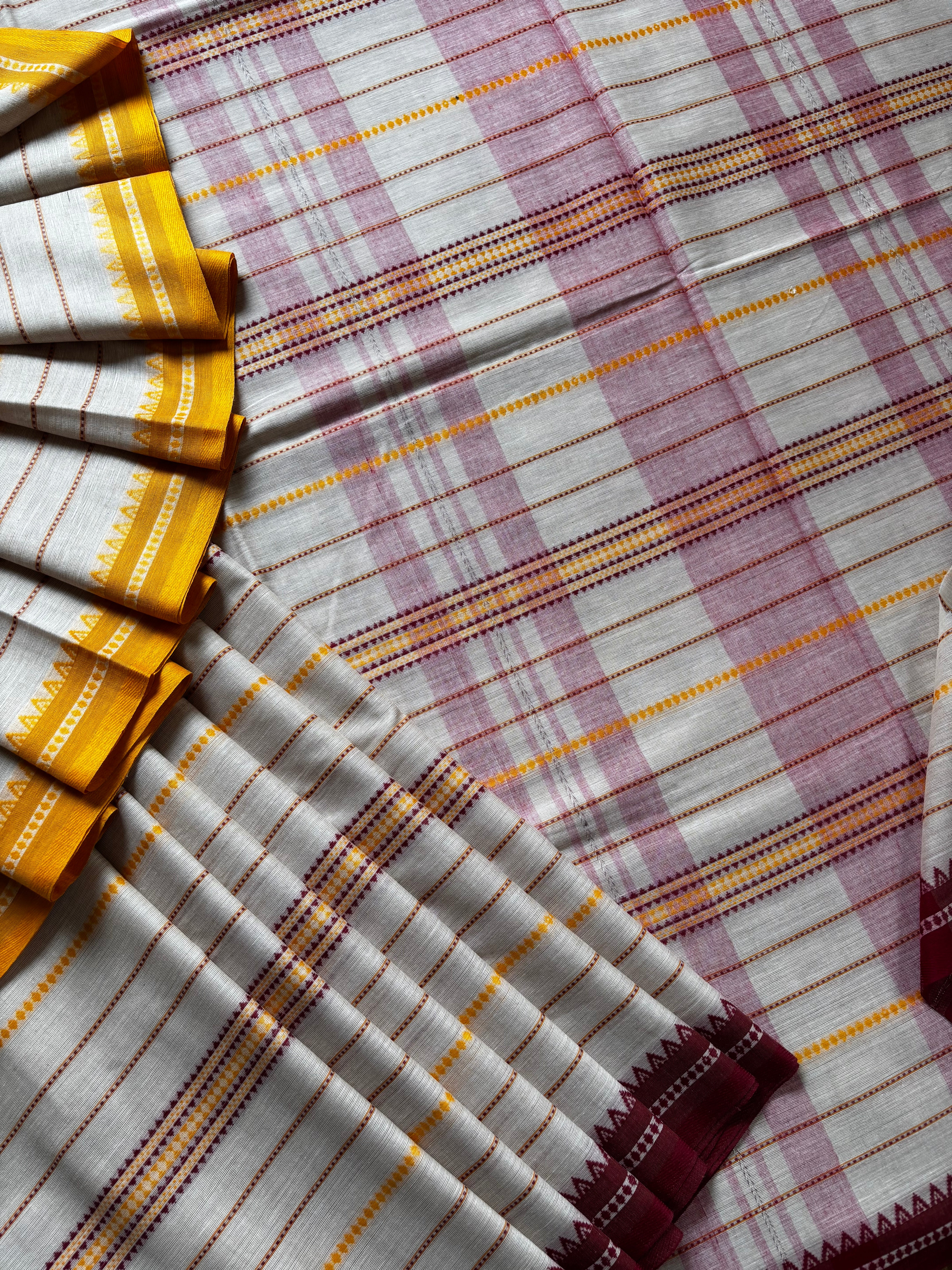 Handwoven Light Beige Colour Cotton Dhonekhali Saree