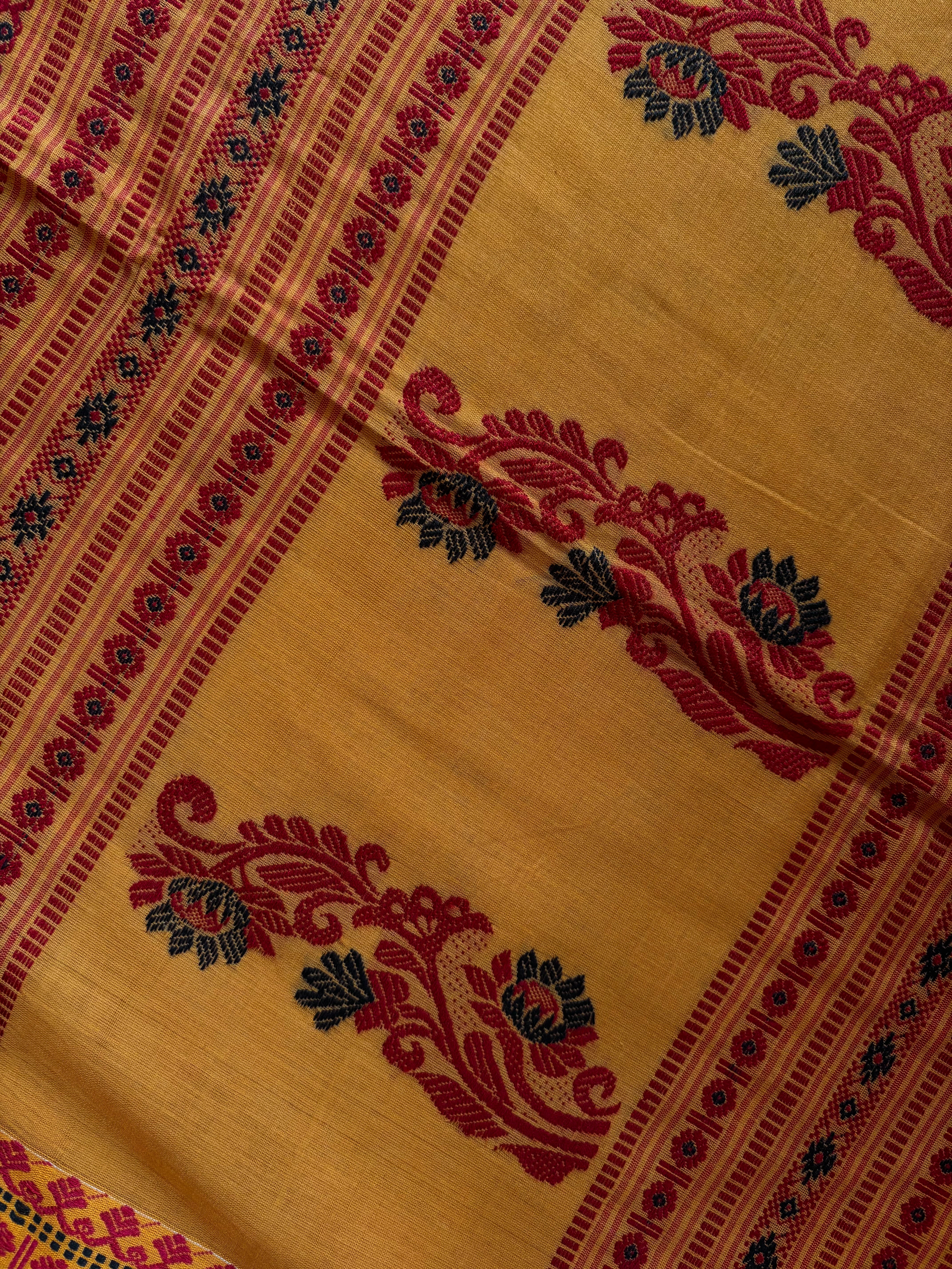 Handwoven Mustard Phulia Cotton Saree