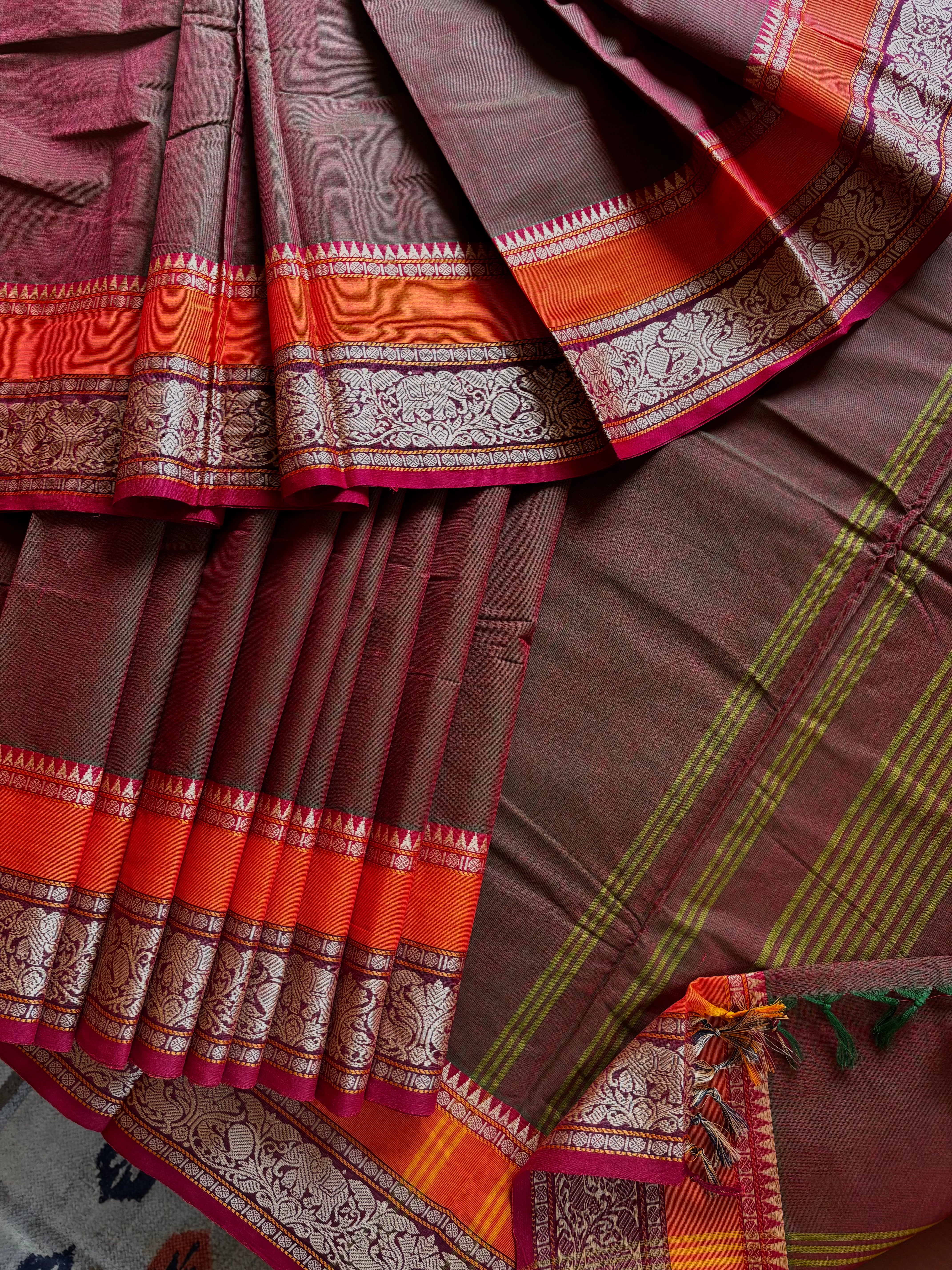 Dual toned Pure Cotton Kanchi Saree