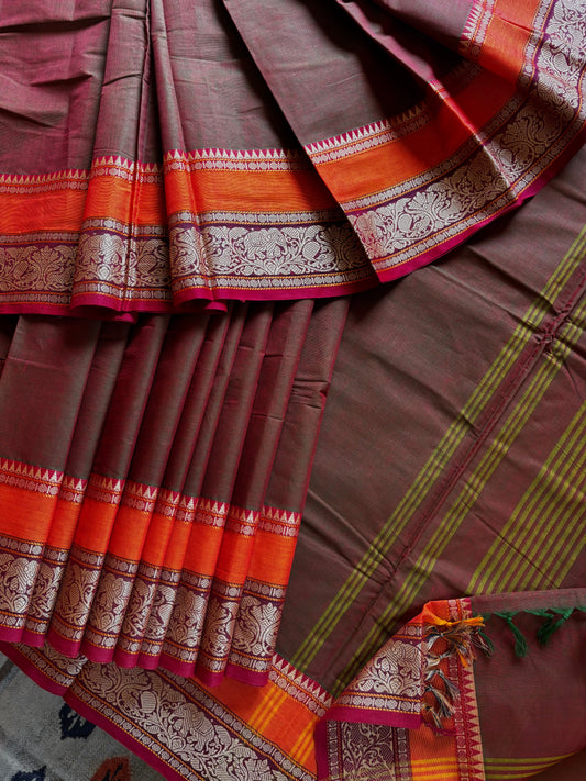 Dual toned Pure Cotton Kanchi Saree