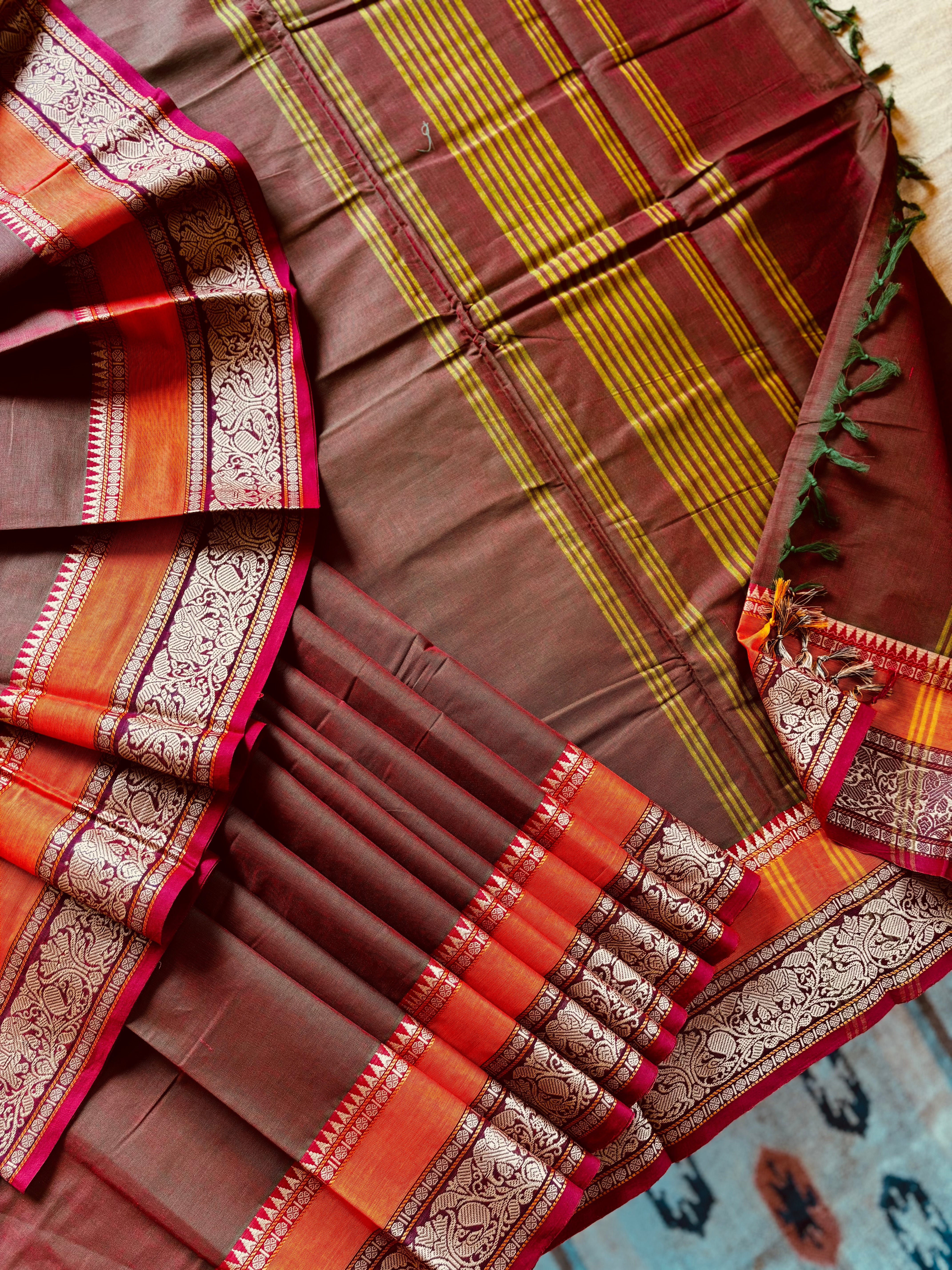 Dual toned Pure Cotton Kanchi Saree