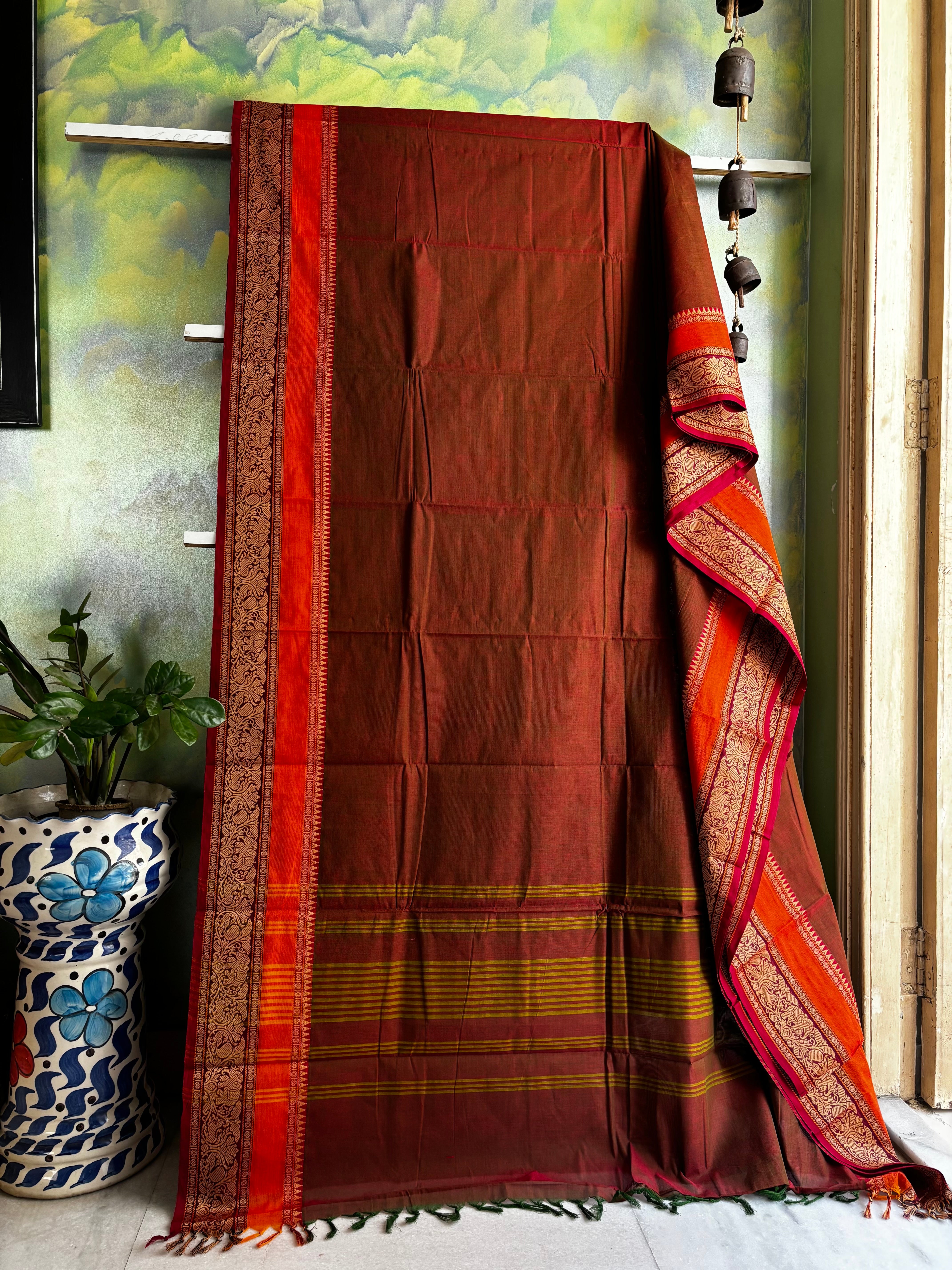 Dual toned Pure Cotton Kanchi Saree
