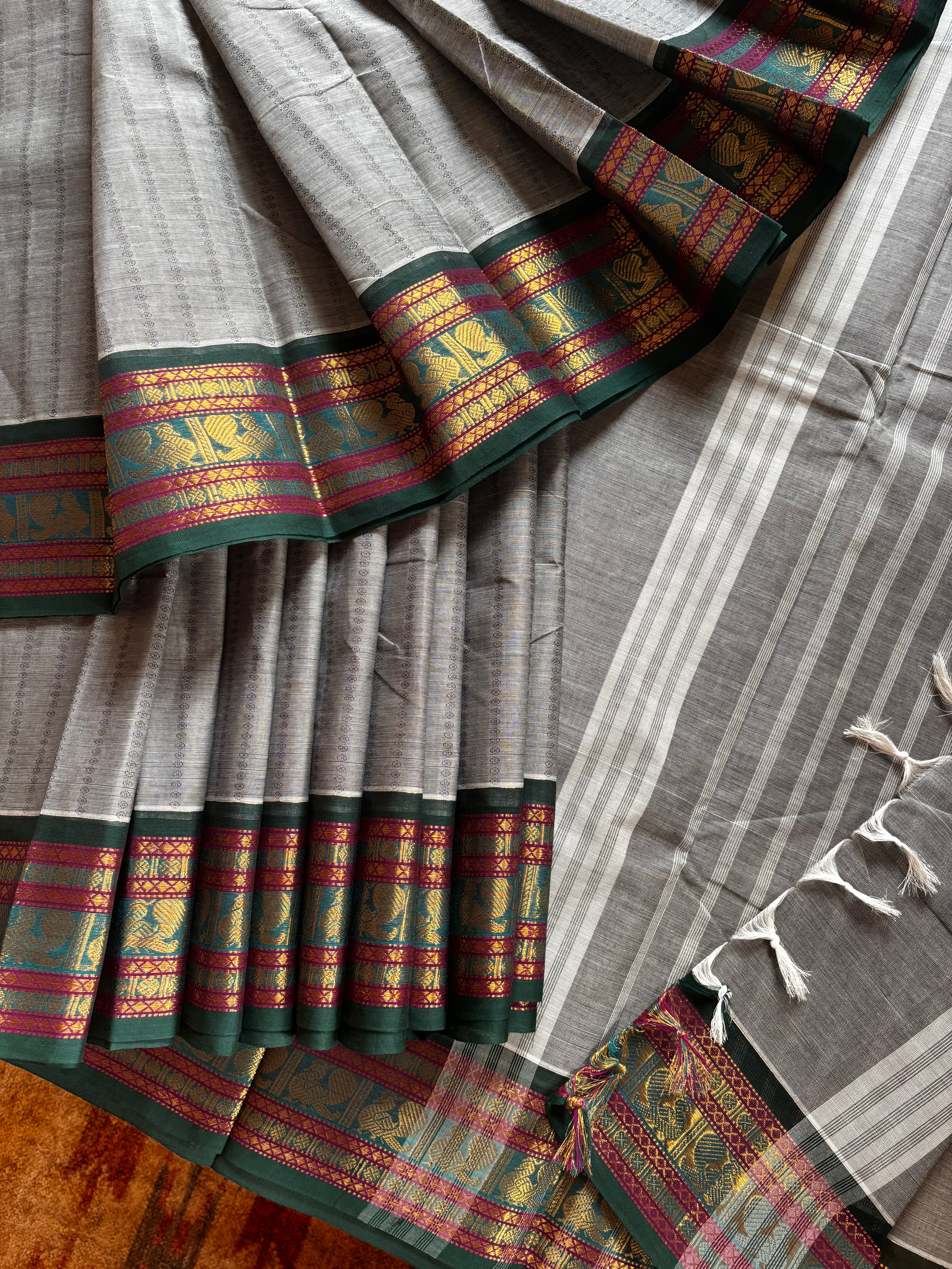 Pure Cotton Grey Colour Kanchi Cotton Saree