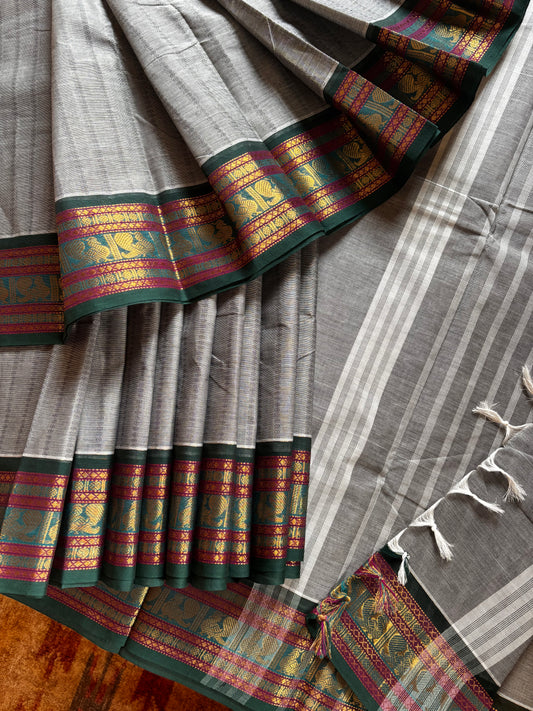 Pure Cotton Grey Colour Kanchi Cotton Saree