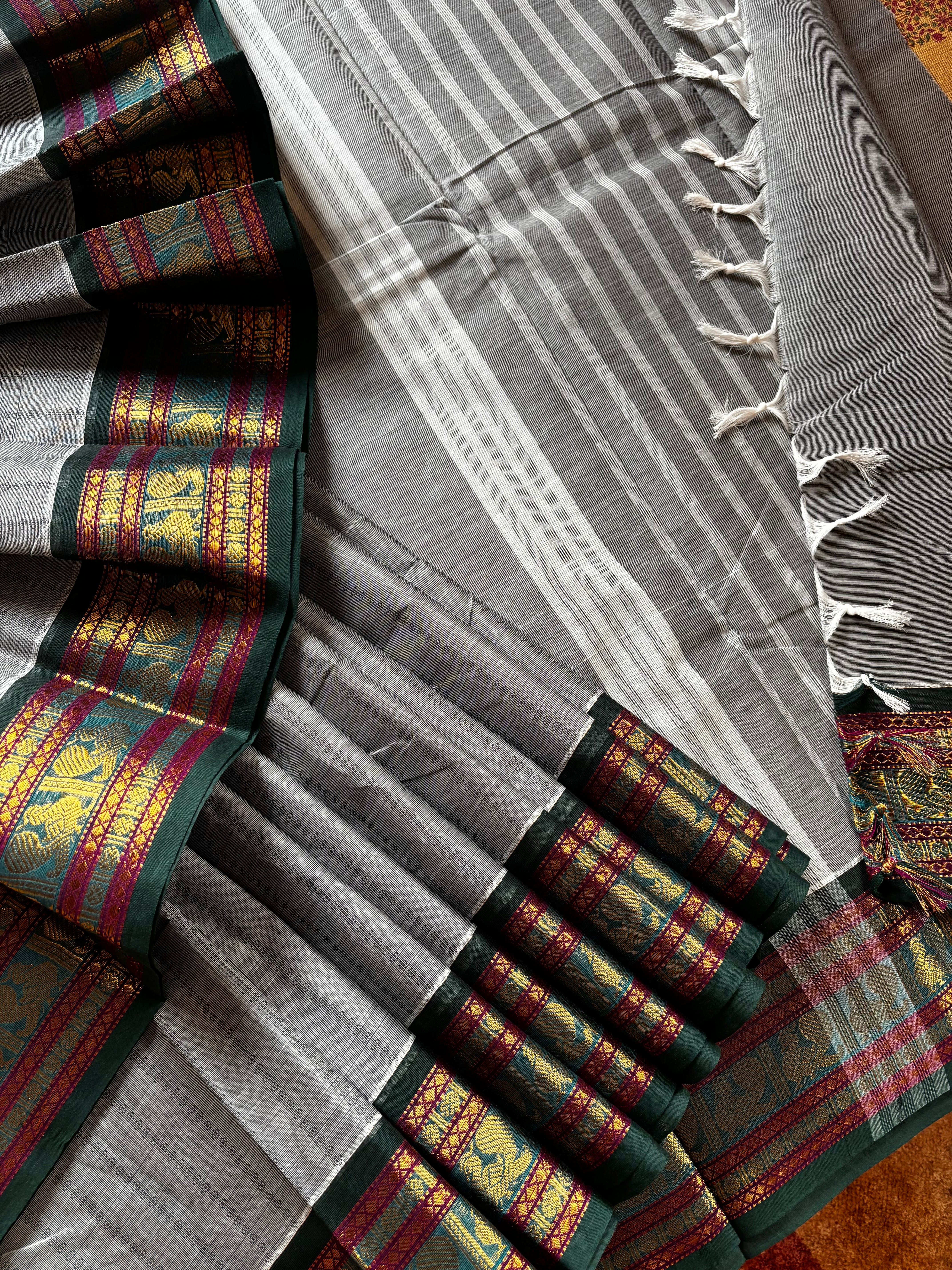 Pure Cotton Grey Colour Kanchi Cotton Saree