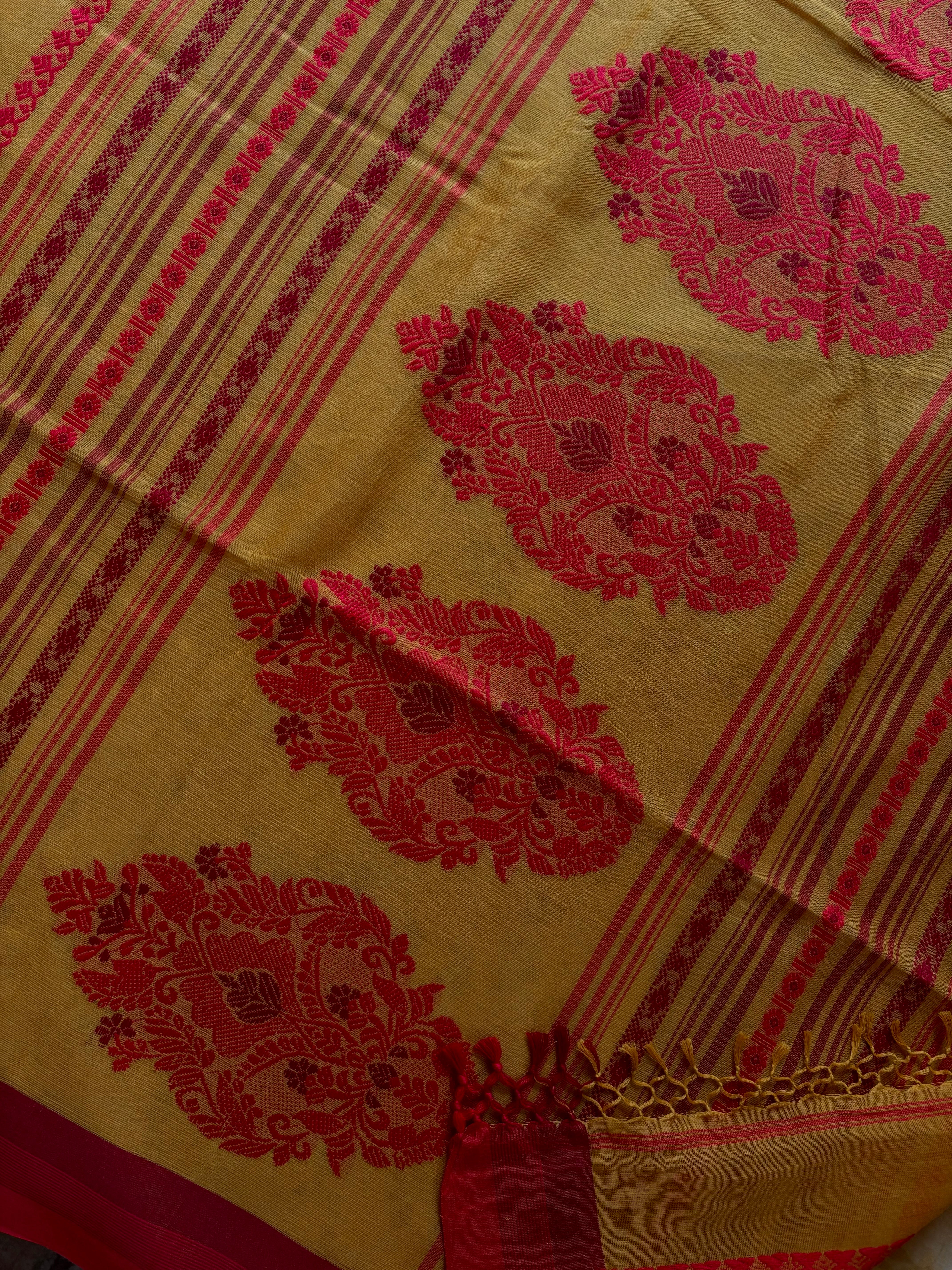Handwoven Mustard Phulia Cotton Saree
