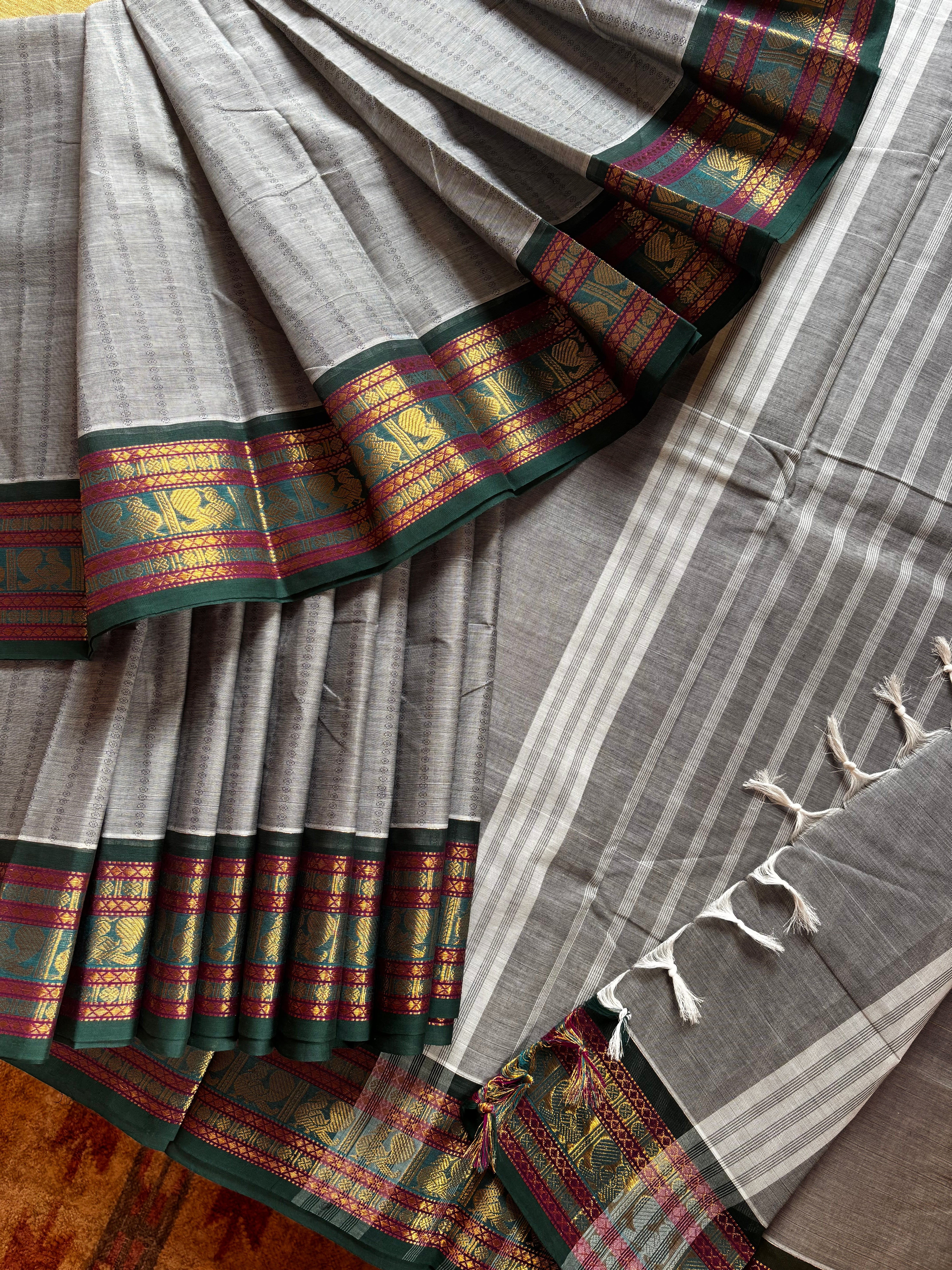 Pure Cotton Grey Colour Kanchi Cotton Saree