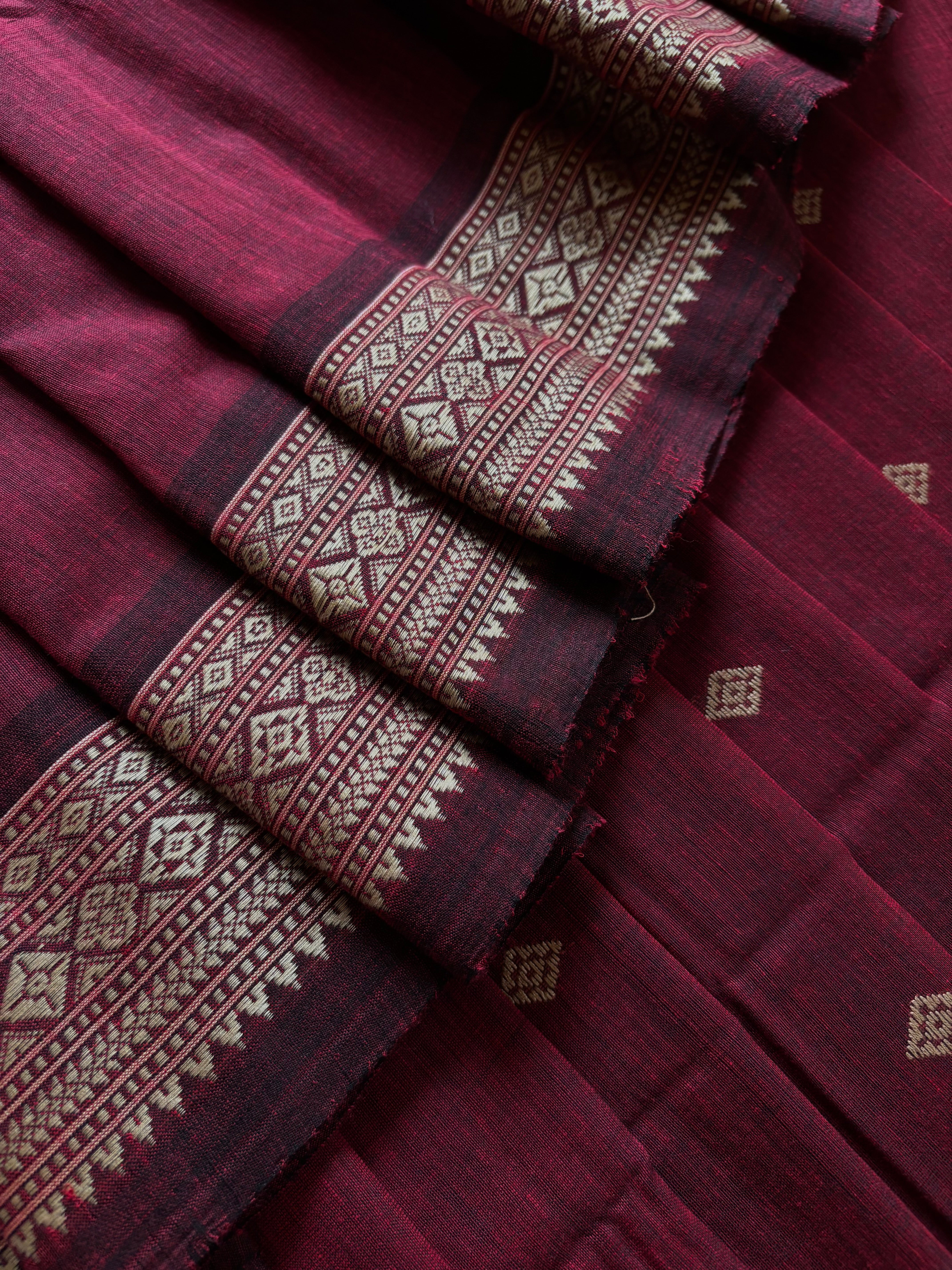 Handwoven Maroon Phulia Cotton Saree