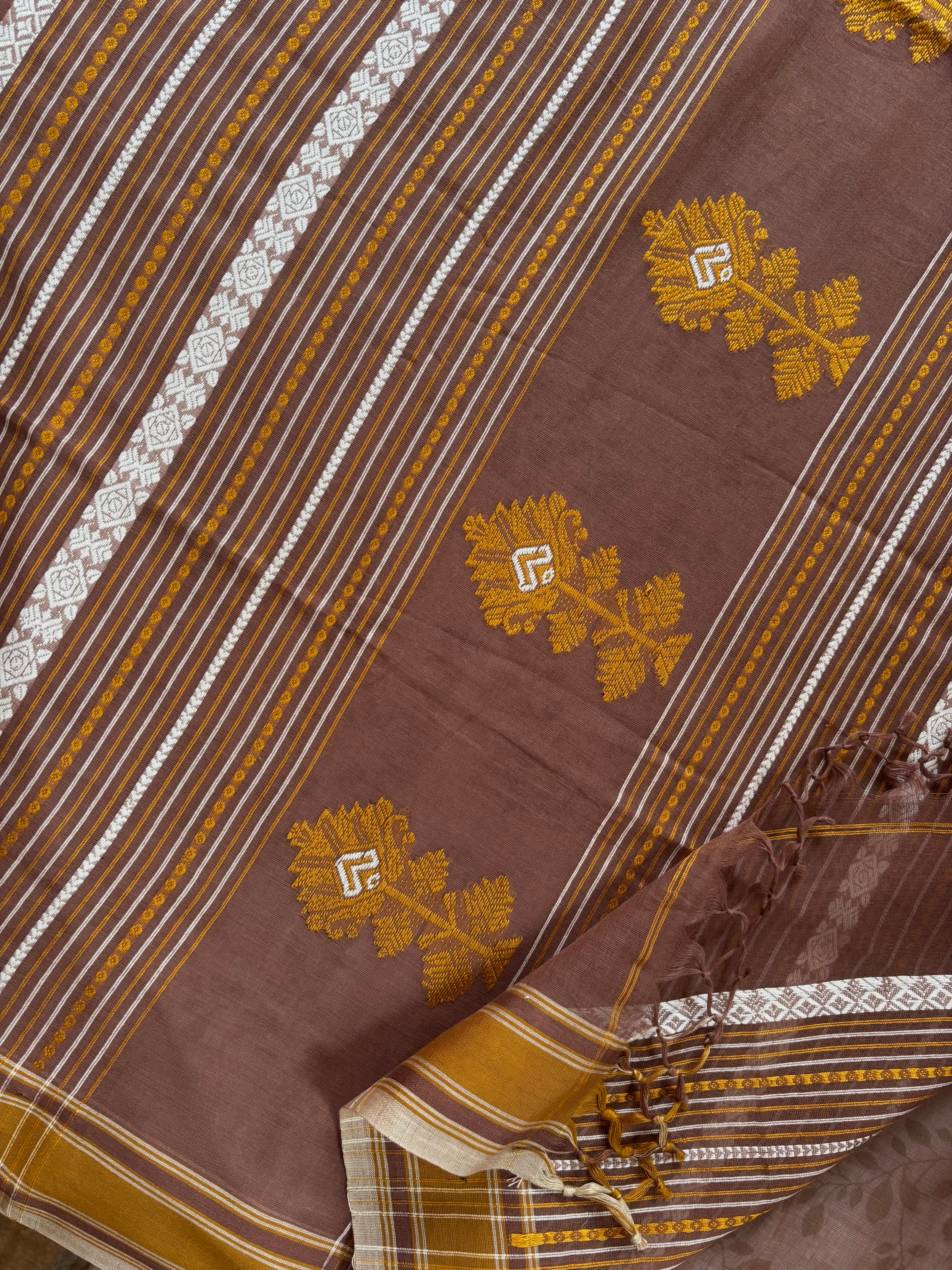 Handwoven Light Brown Phulia Cotton Saree