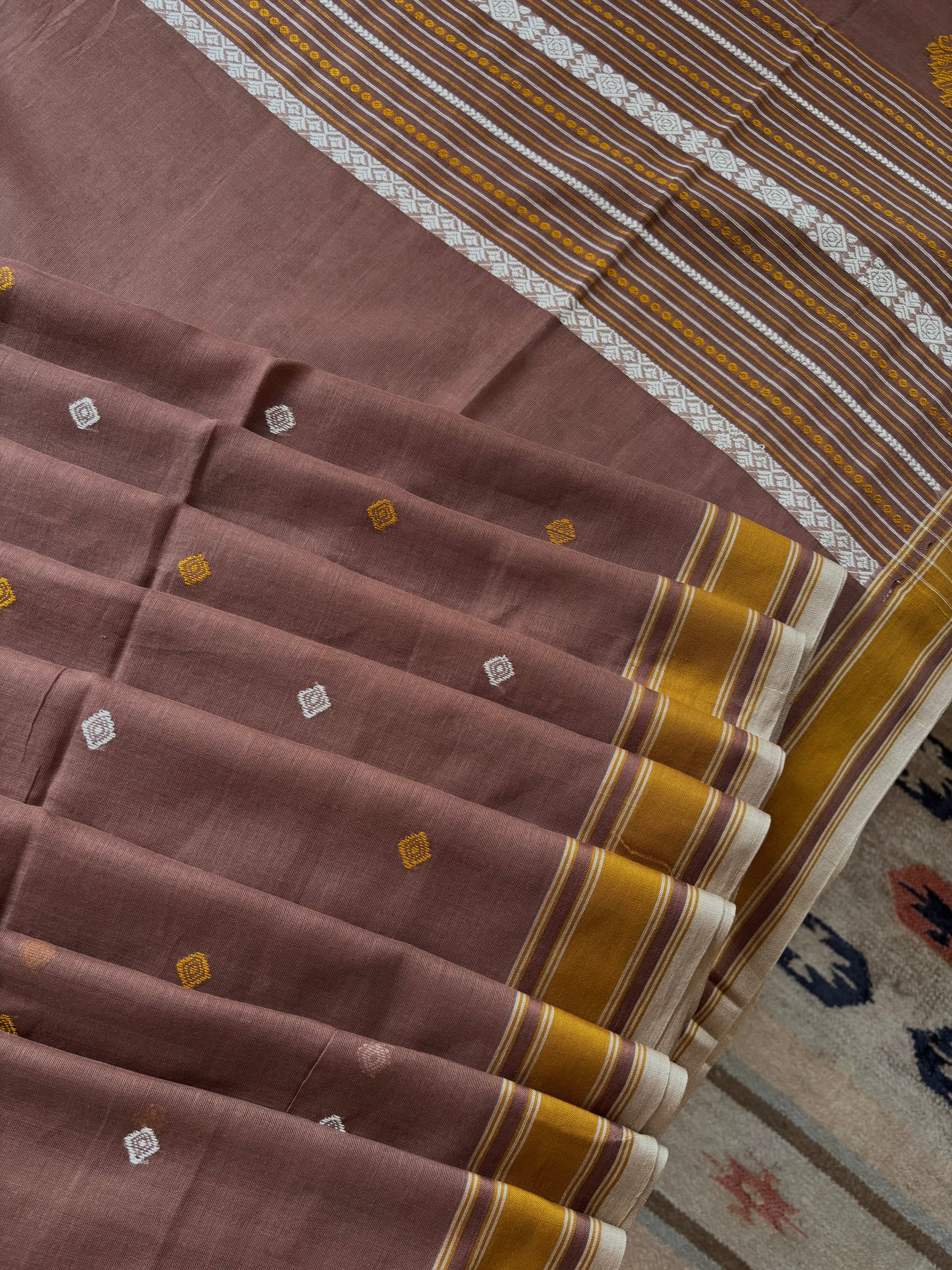 Handwoven Light Brown Phulia Cotton Saree