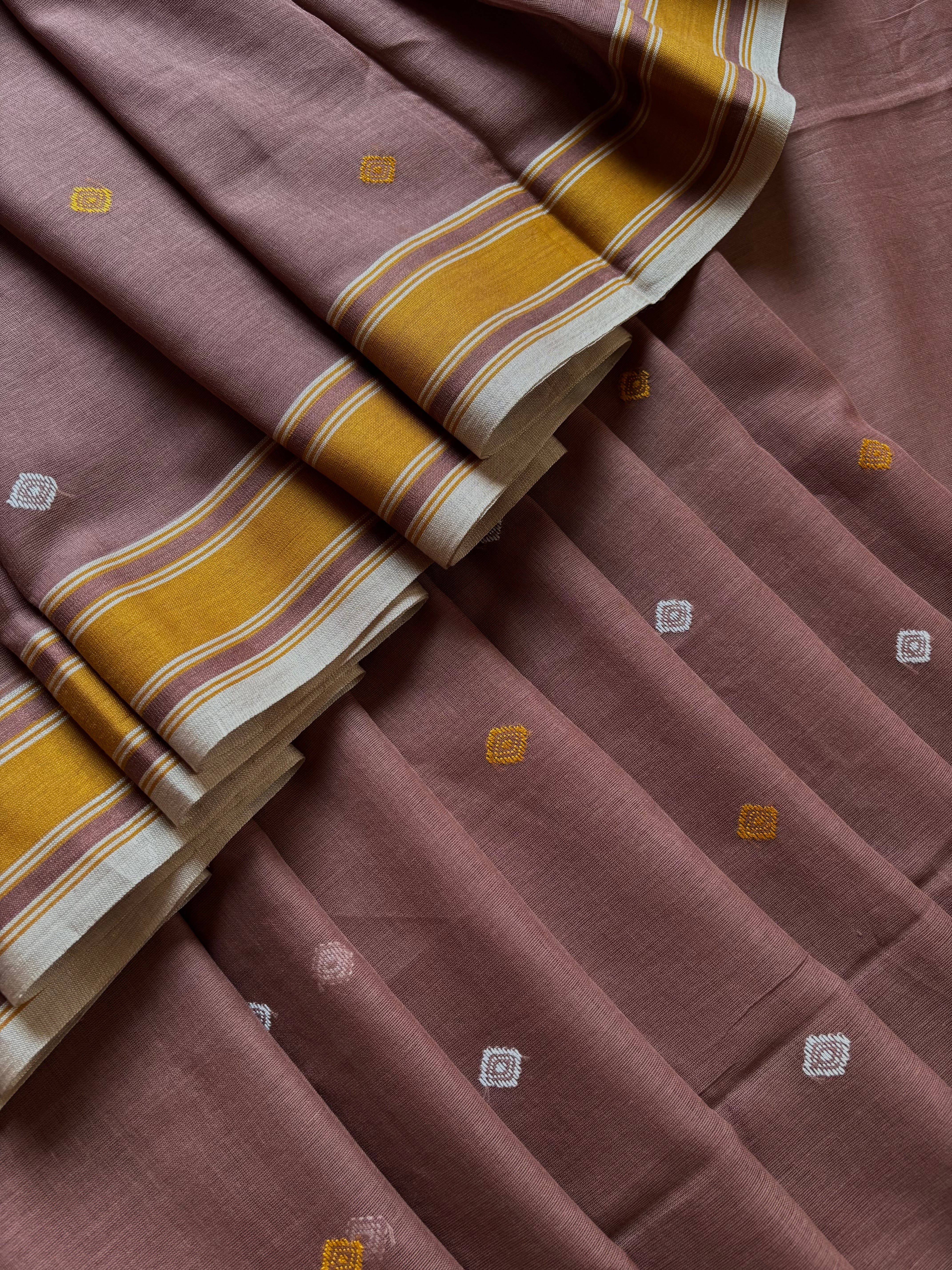Handwoven Light Brown Phulia Cotton Saree