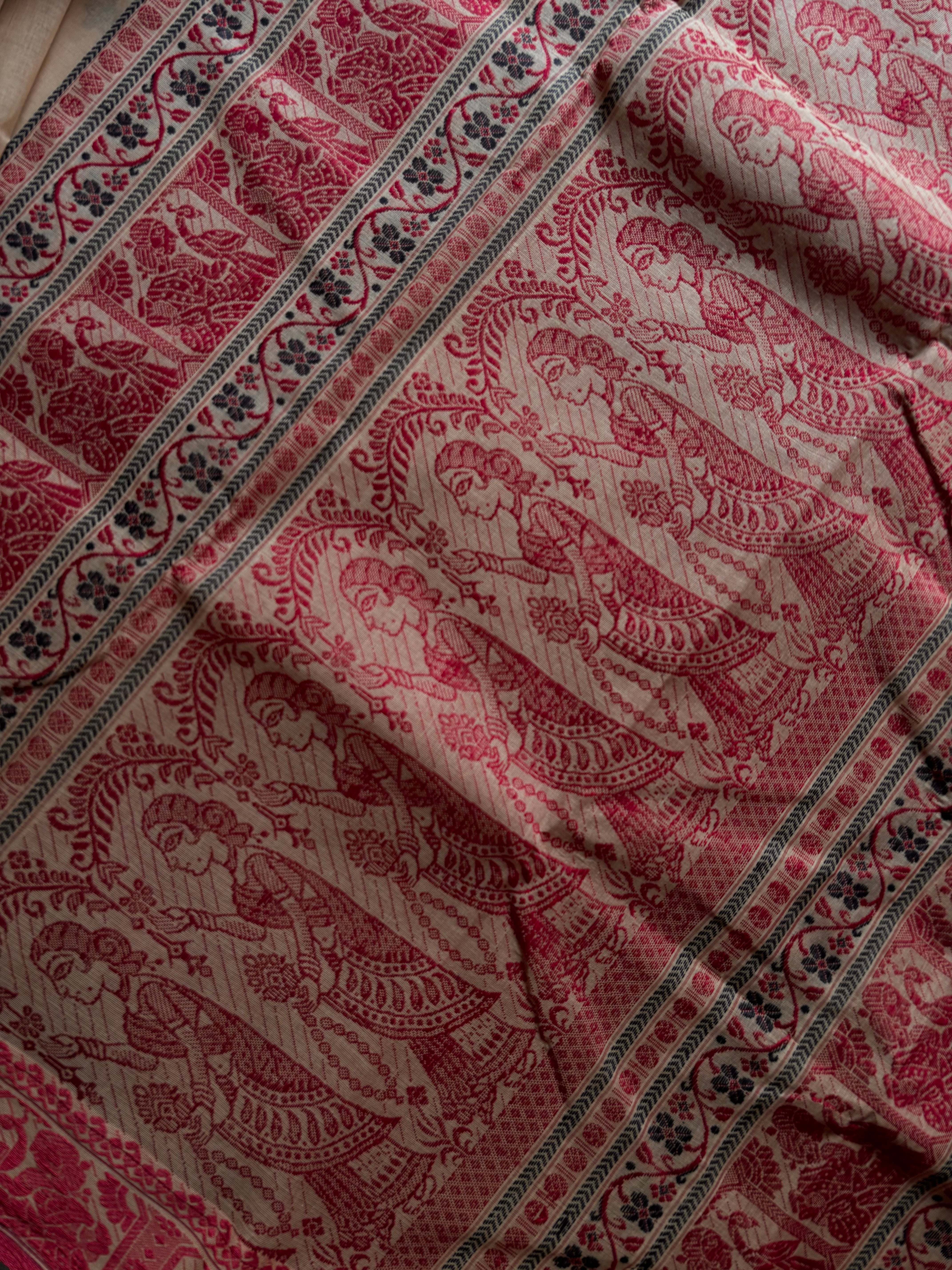 Handwoven Beige Maroon Cotton Baluchari Saree