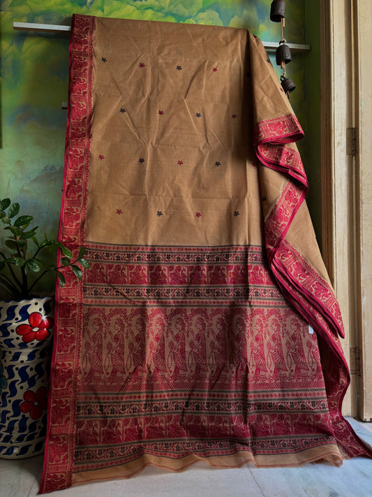 Handwoven Beige Maroon Cotton Baluchari Saree