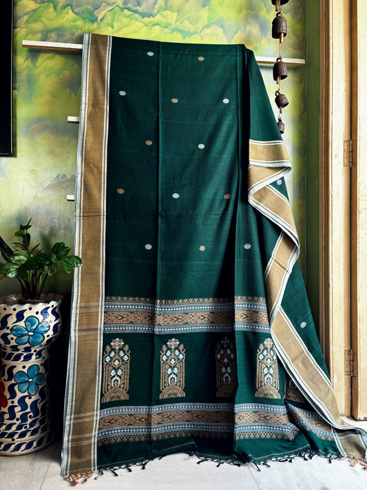 Handwoven Green Colour Cotton Jamdani Saree