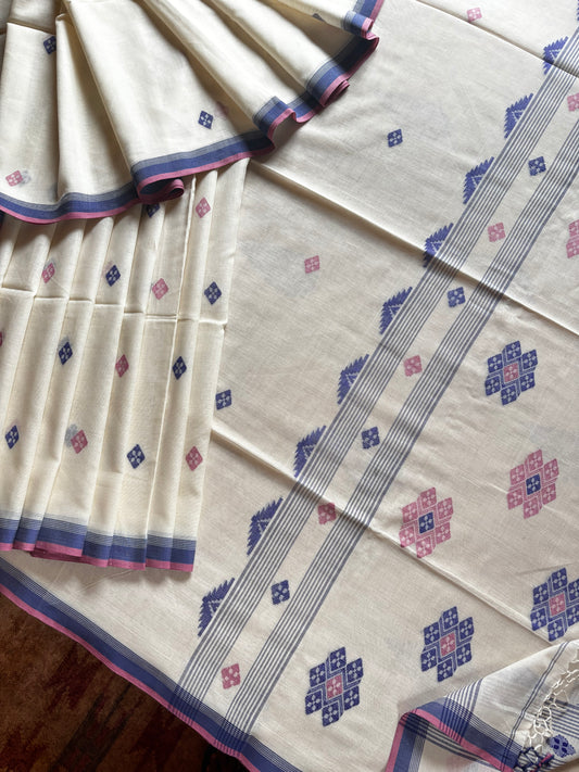 Handwoven Cream Colour Cotton Jamdani Saree