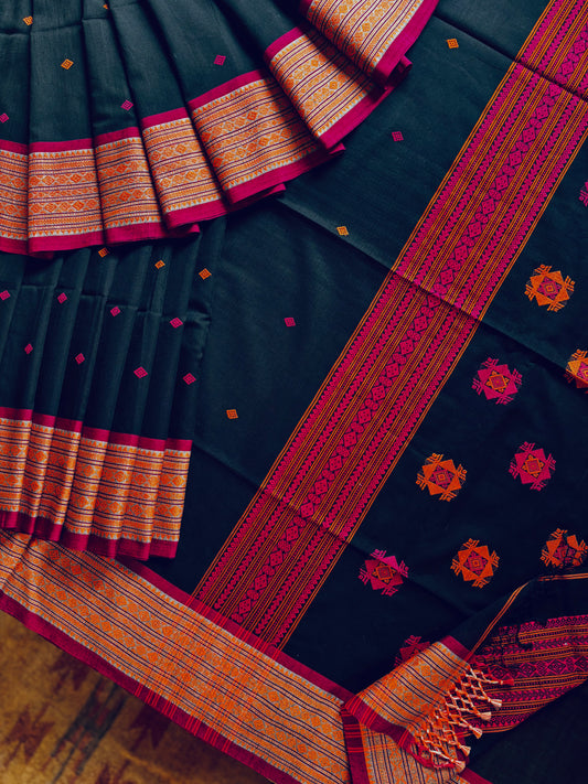 Handwoven Black Colour Phulia Cotton Saree