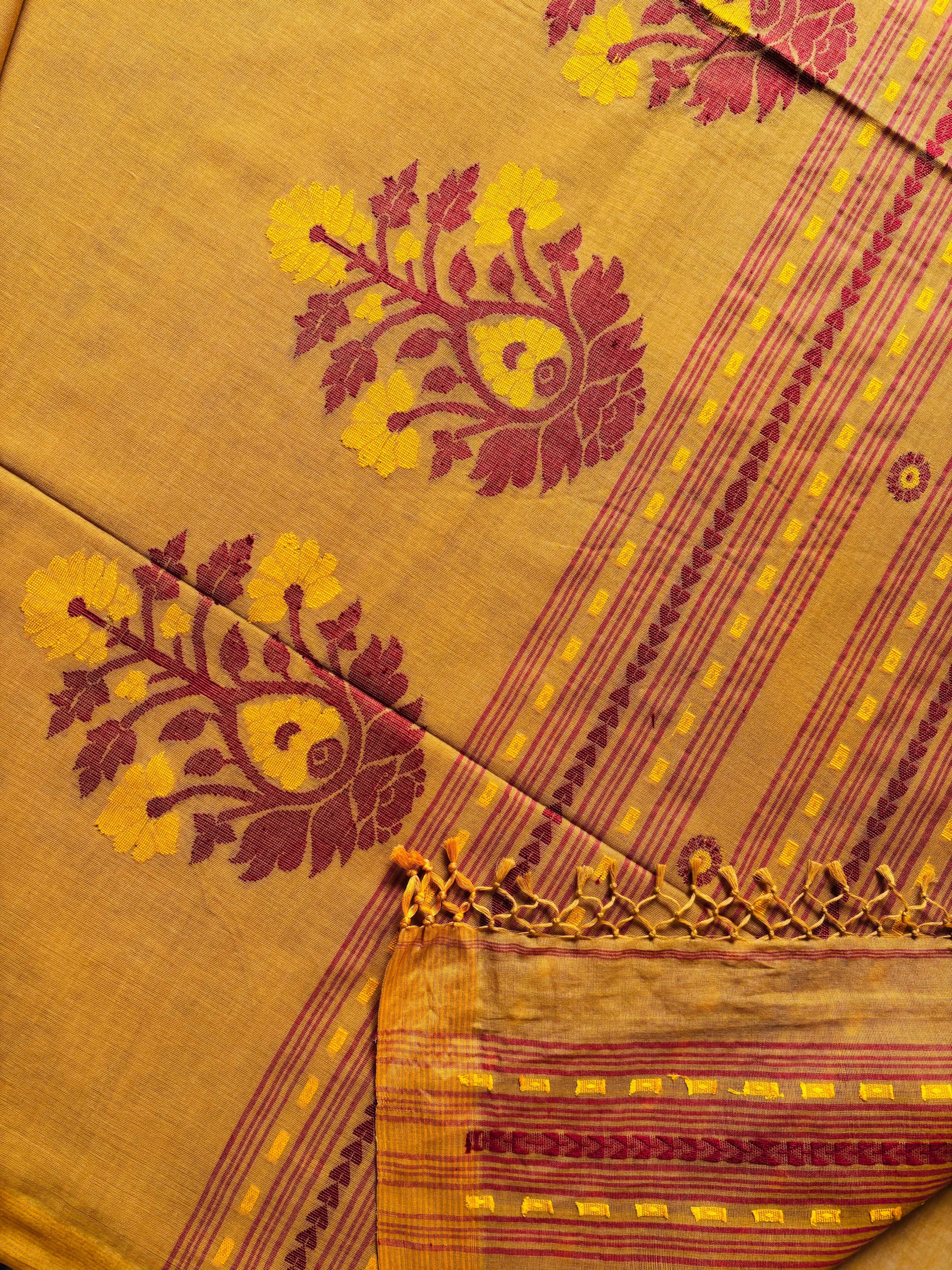 Handwoven Mustard Colour Cotton Jamdani Saree